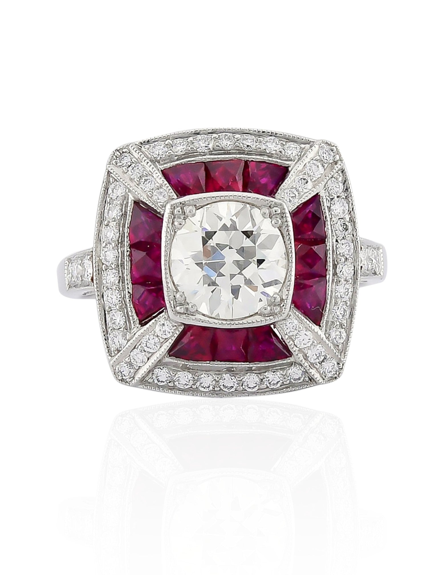 Sophia D Art Deco Ruby and Diamond Ring in Platinum