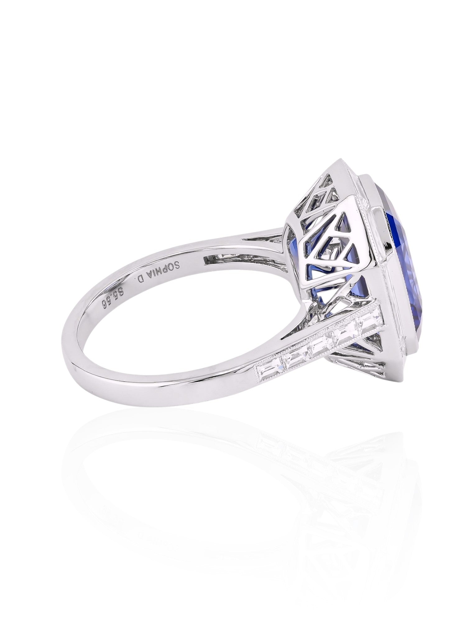 Sophia D Art Deco Mosaic Sapphire and Diamond Ring in Platinum
