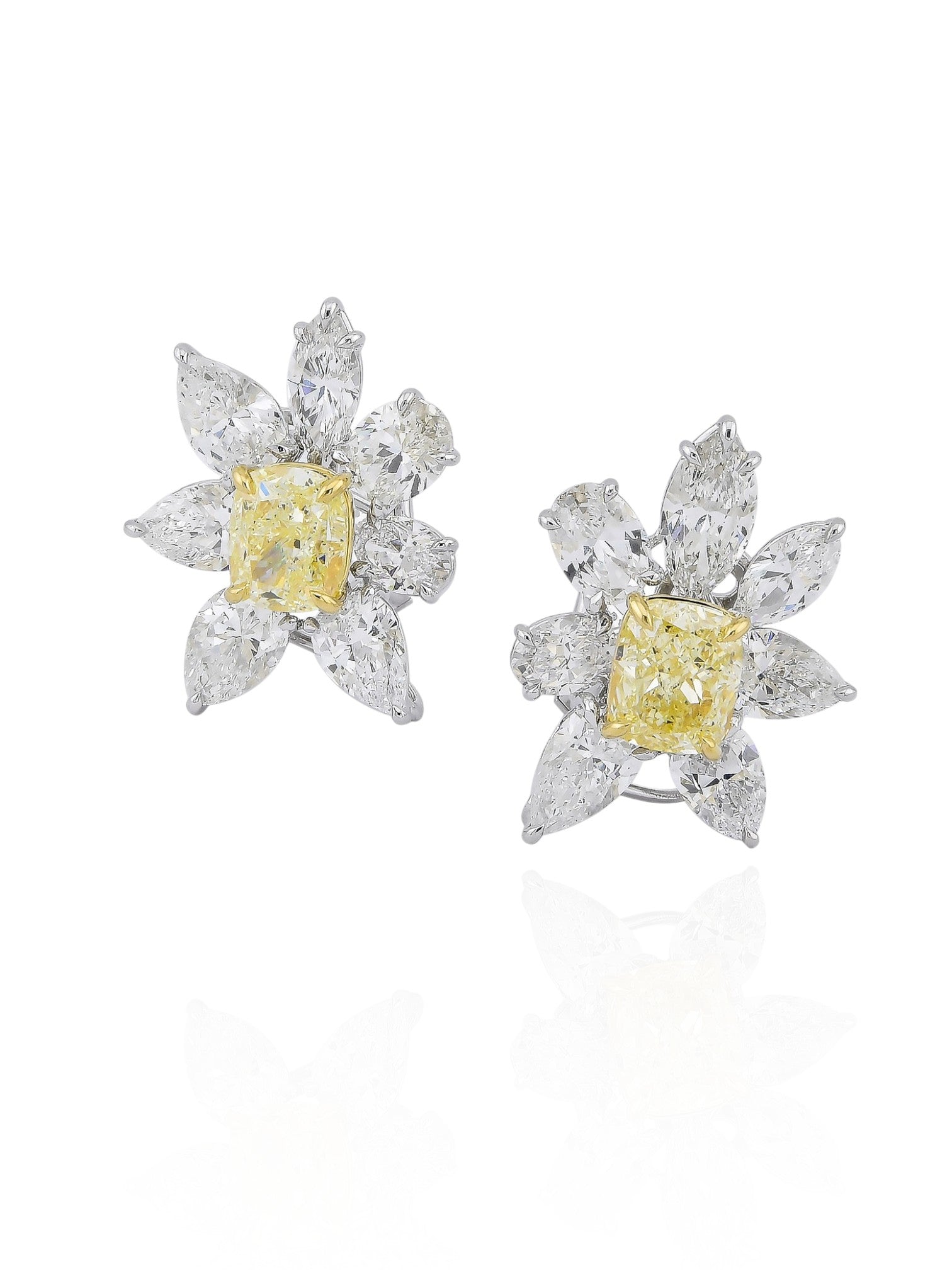Sophia D Yellow Diamond and Floral White Diamond Earrings in Platinum and 18K Yellow Gold