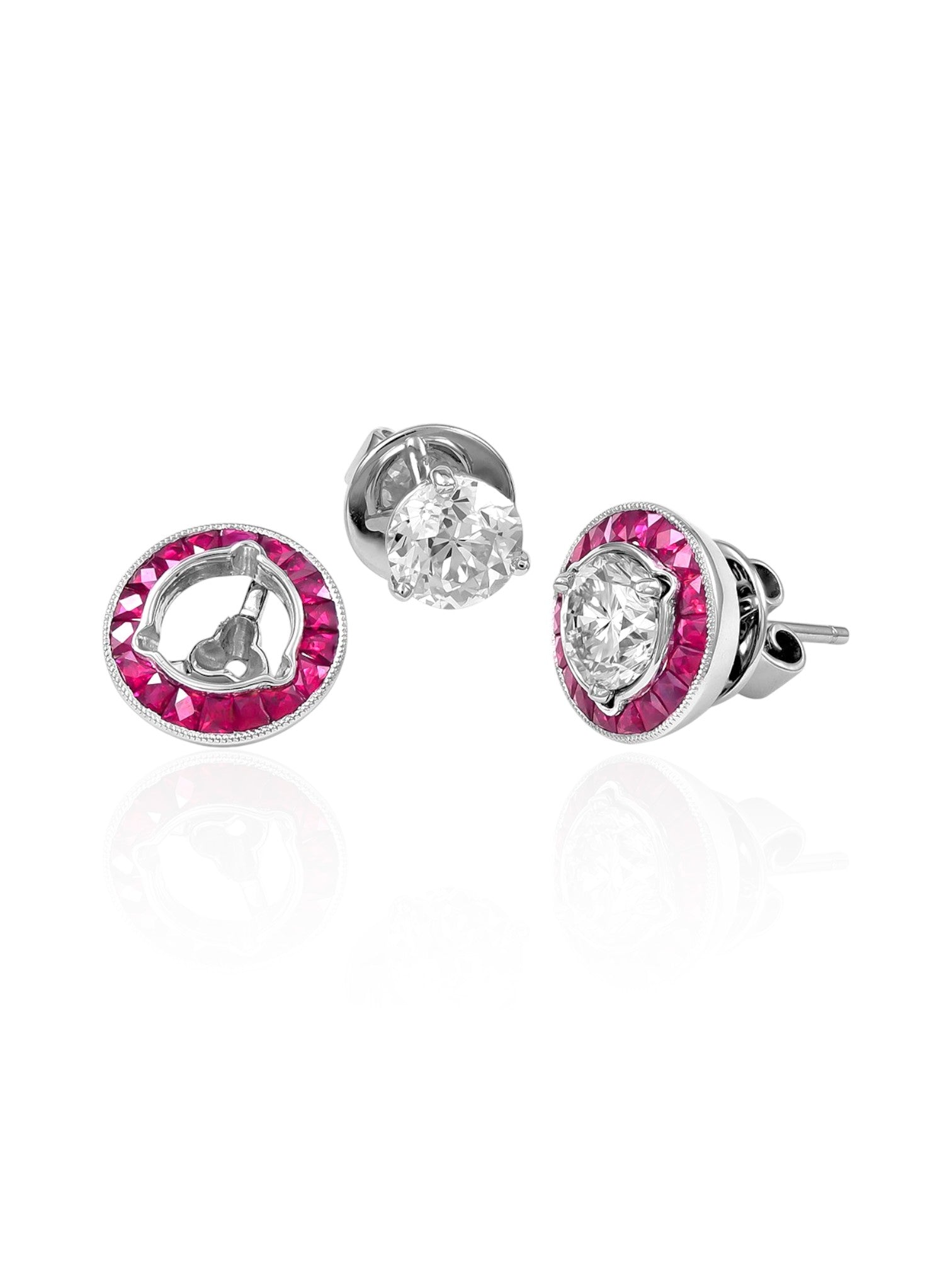 Sophia D Ruby and Diamond Jacket Earrings in Platinum