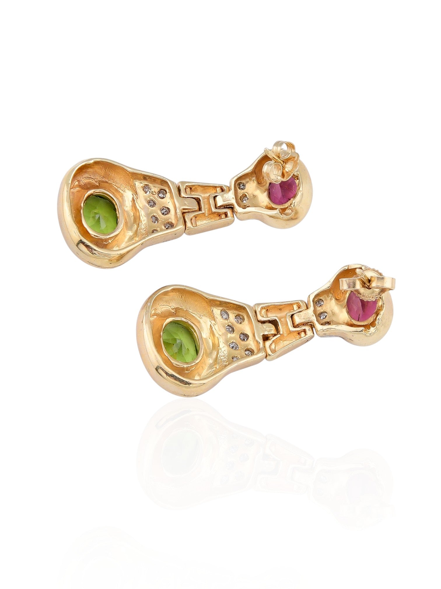 Sophia D Pink Tourmaline and Peridot Earrings in 18K Yellow Gold
