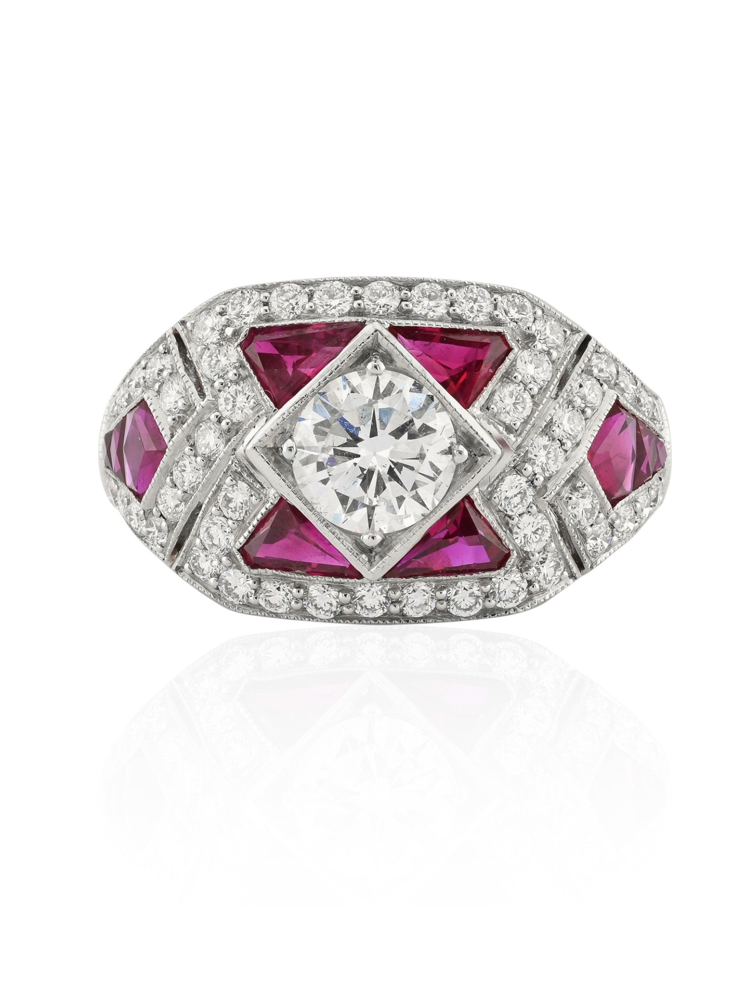 Sophia D Art Deco Ruby and Diamond Geometric Ring in Platinum