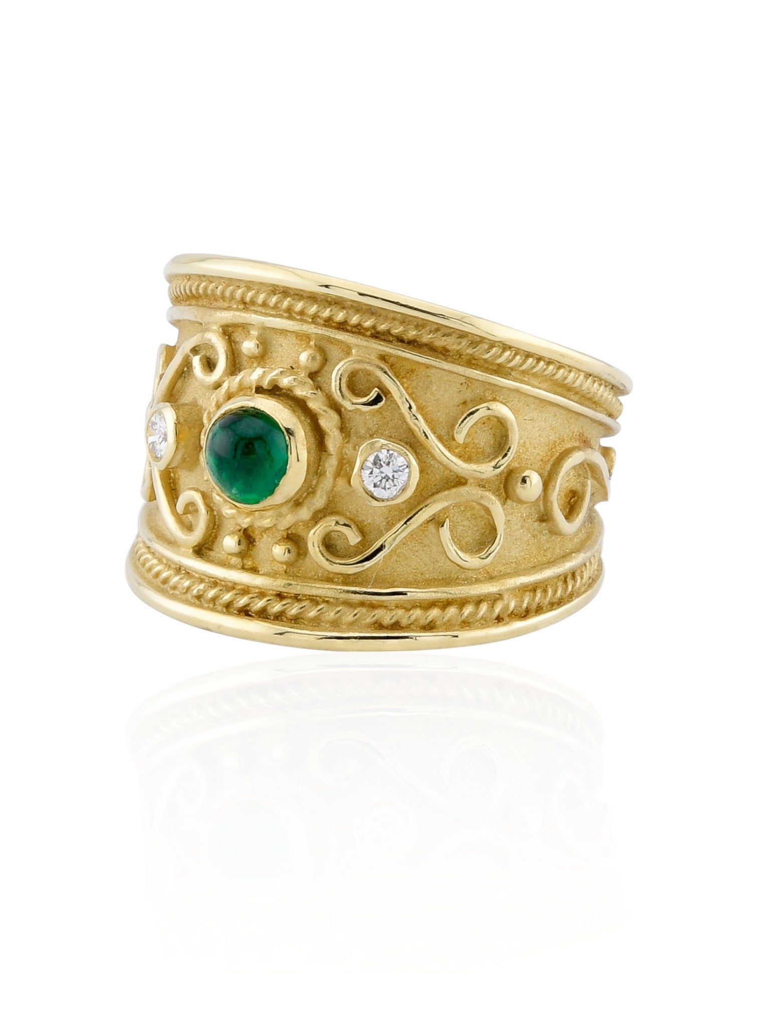 Sophia D Vintage Emerald and Diamond Cardinal Ring in 18K Yellow Gold