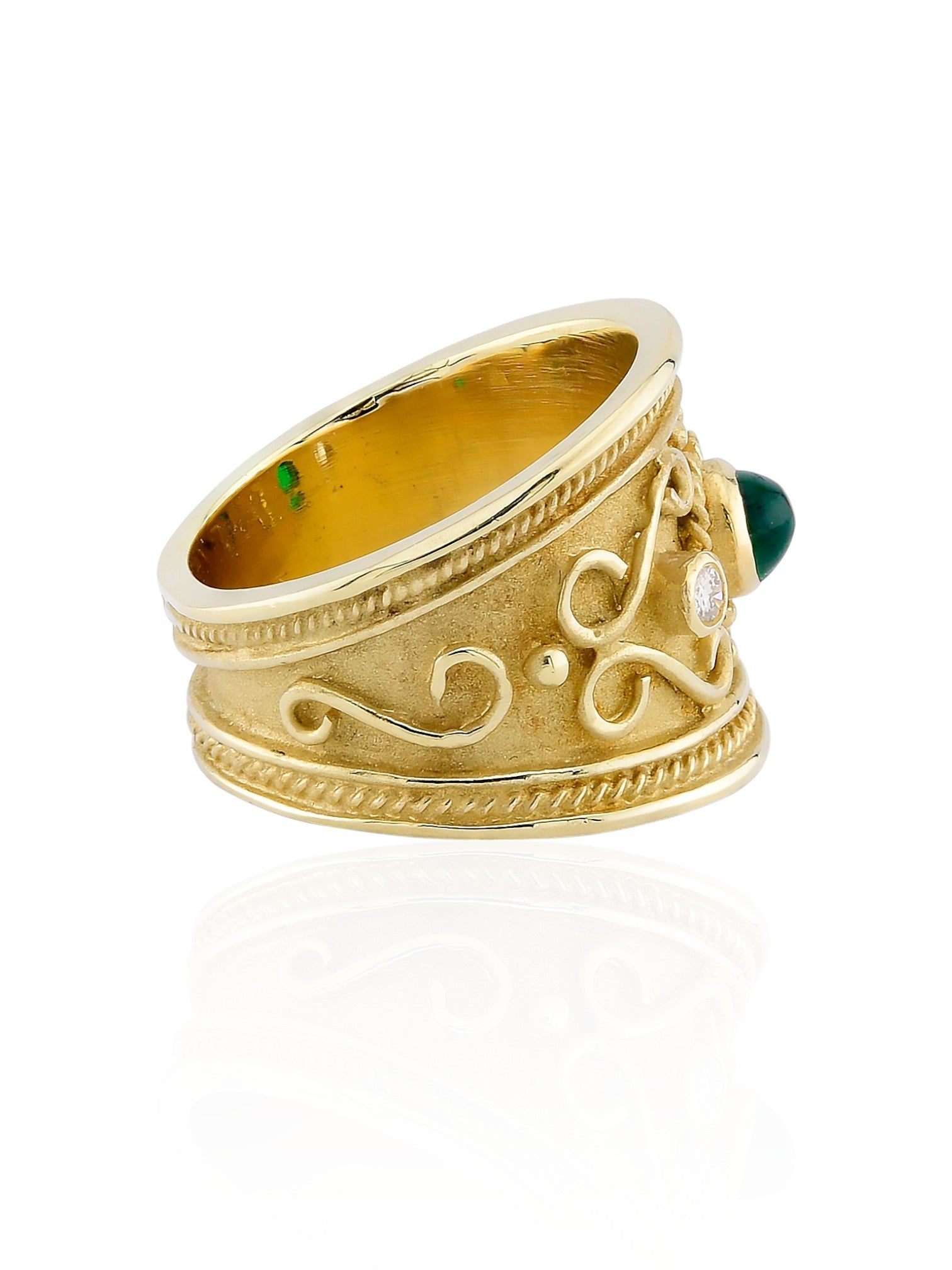 Sophia D Vintage Emerald and Diamond Cardinal Ring in 18K Yellow Gold