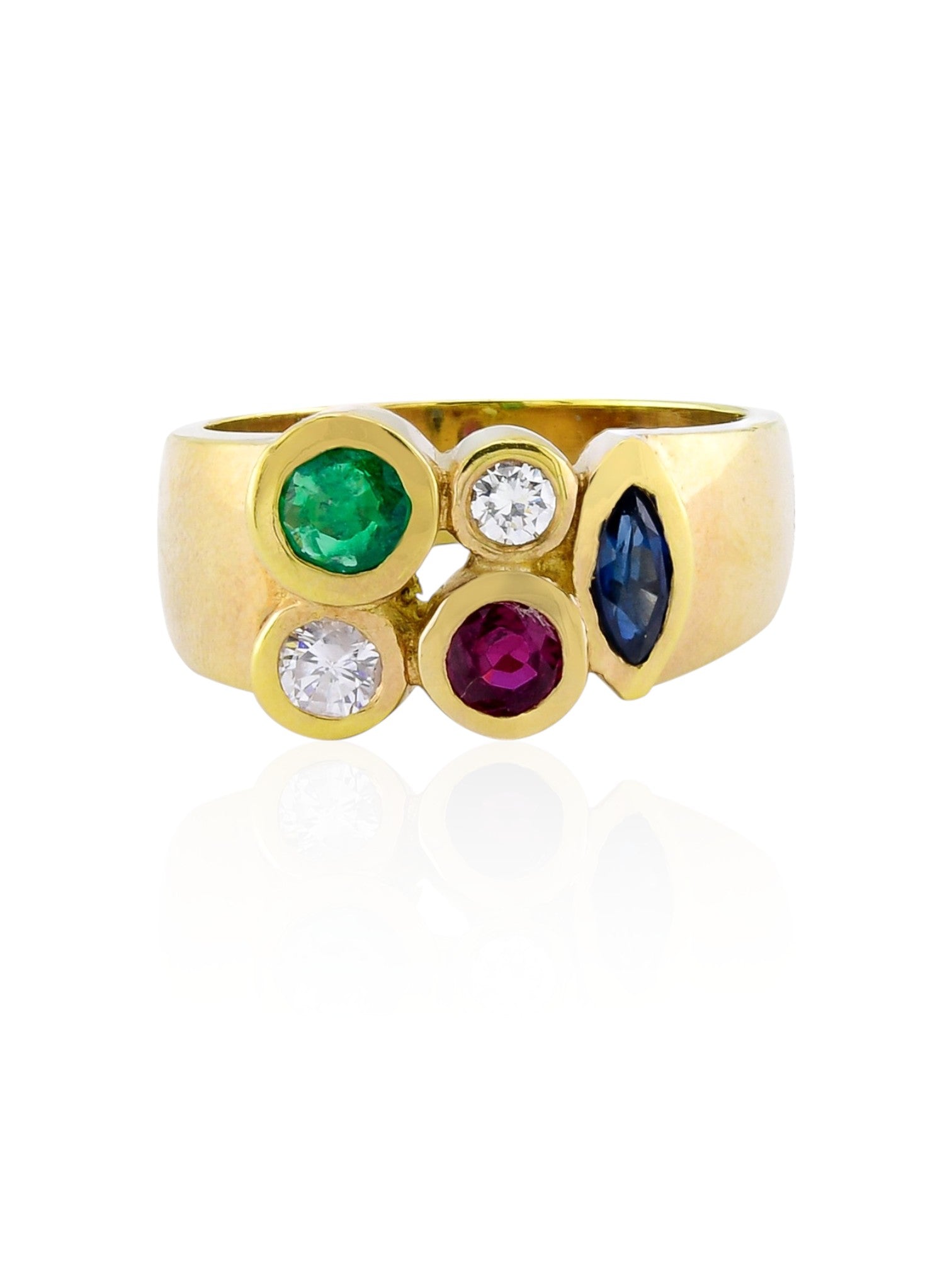 Sophia D Vintage Multi-Stone Ring with Emerald, Sapphire, Ruby, and Diamonds in Yellow Gold