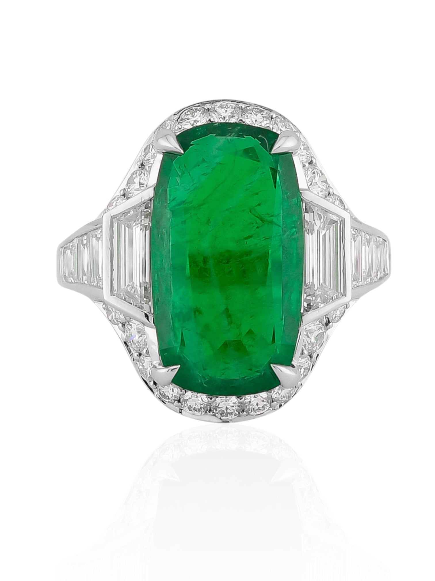 Sophia D Art Deco 6.16 Carat Emerald and Diamond Ring in Platinum