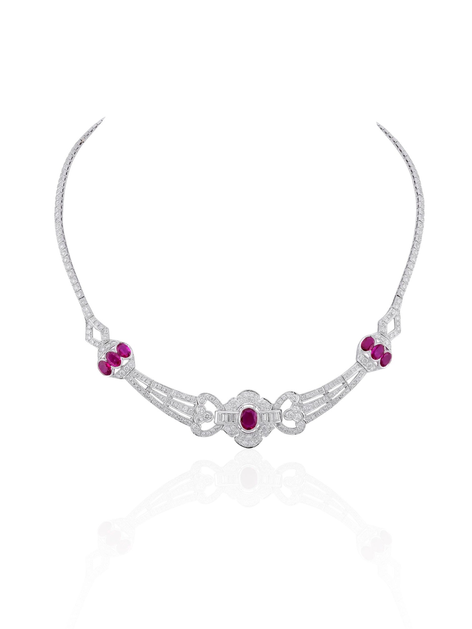 Sophia D Ruby & Diamond Art Deco Style Necklace in Platinum