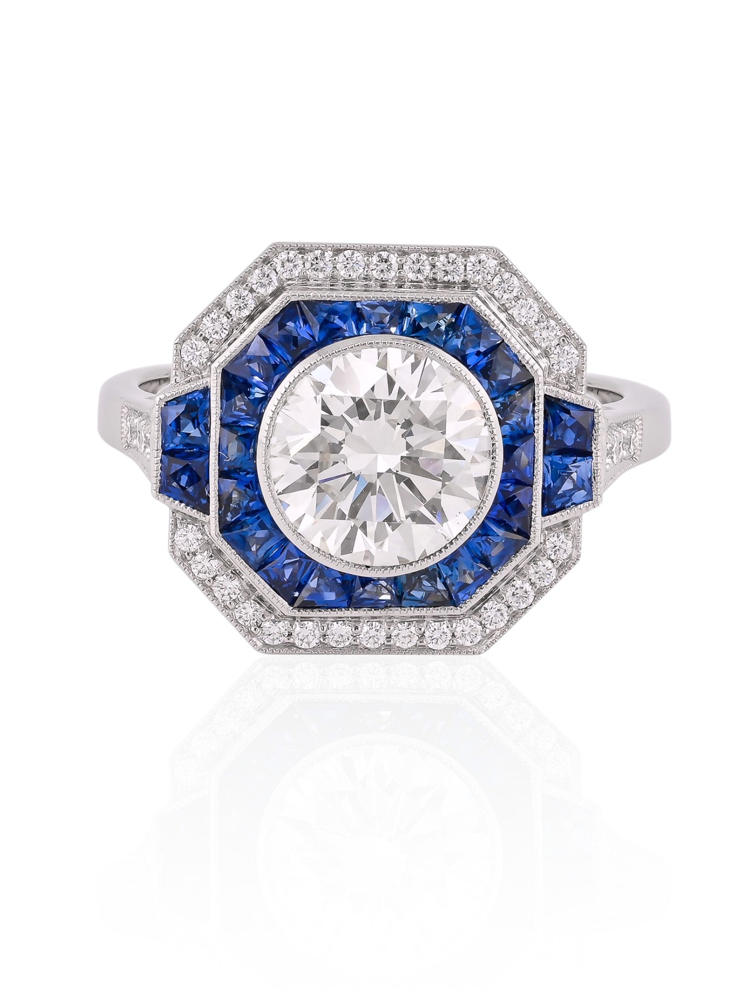 Sophia D Art Deco Sapphire and Diamond Ring in Platinum