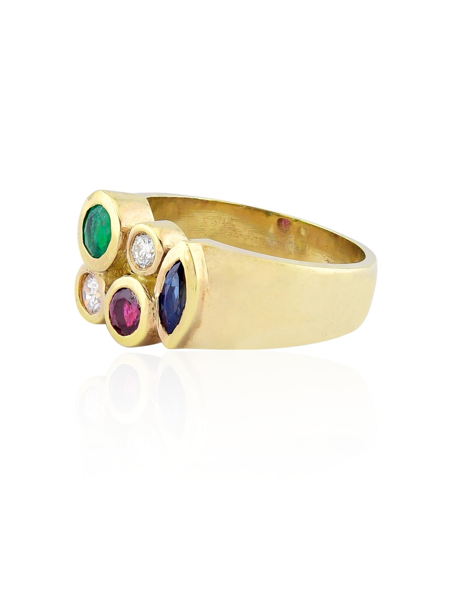 Sophia D Vintage Multi-Stone Ring with Emerald, Sapphire, Ruby, and Diamonds in Yellow Gold