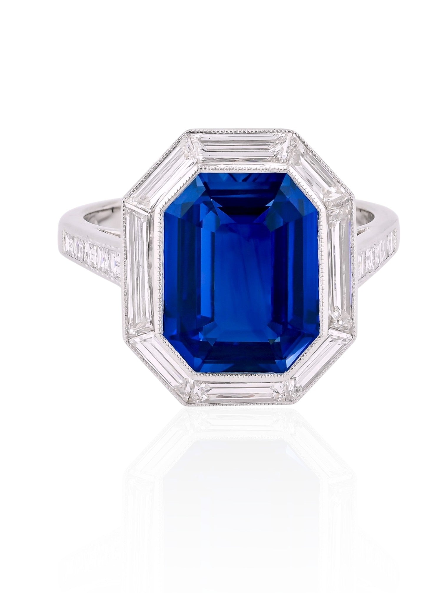 Sophia D Art Deco Mosaic Sapphire and Diamond Ring in Platinum