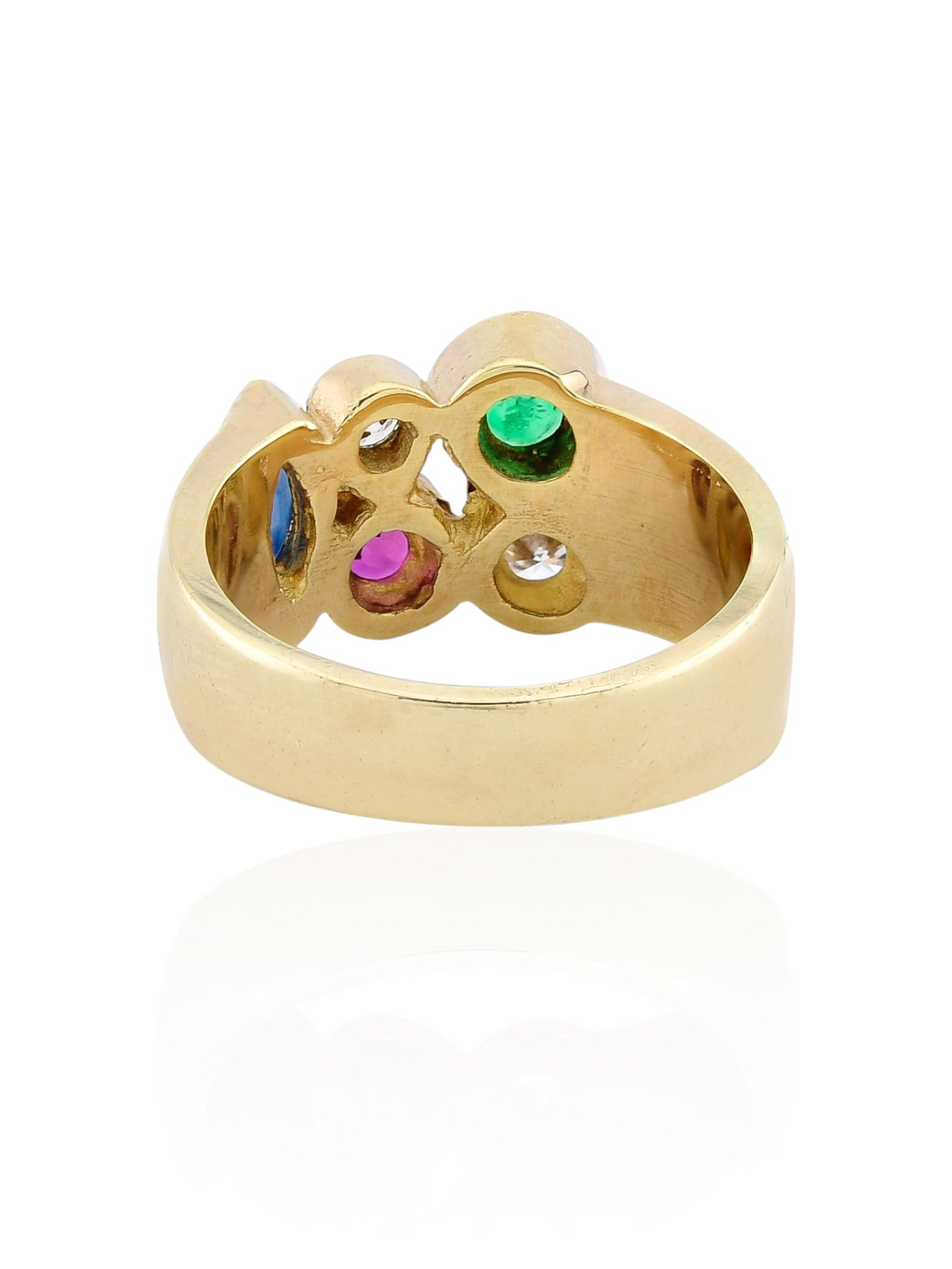 Sophia D Vintage Multi-Stone Ring with Emerald, Sapphire, Ruby, and Diamonds in Yellow Gold
