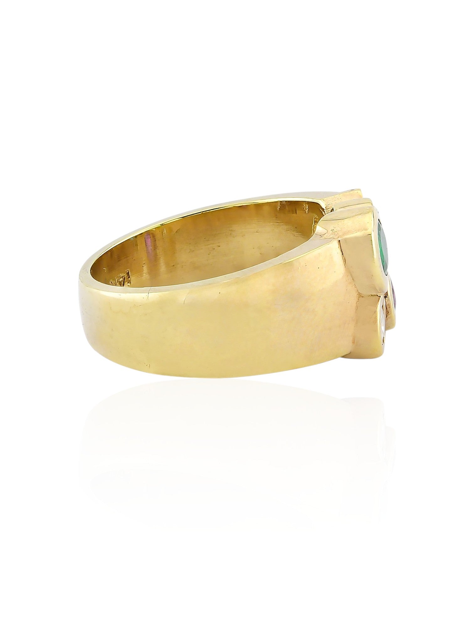 Sophia D Vintage Multi-Stone Ring with Emerald, Sapphire, Ruby, and Diamonds in Yellow Gold