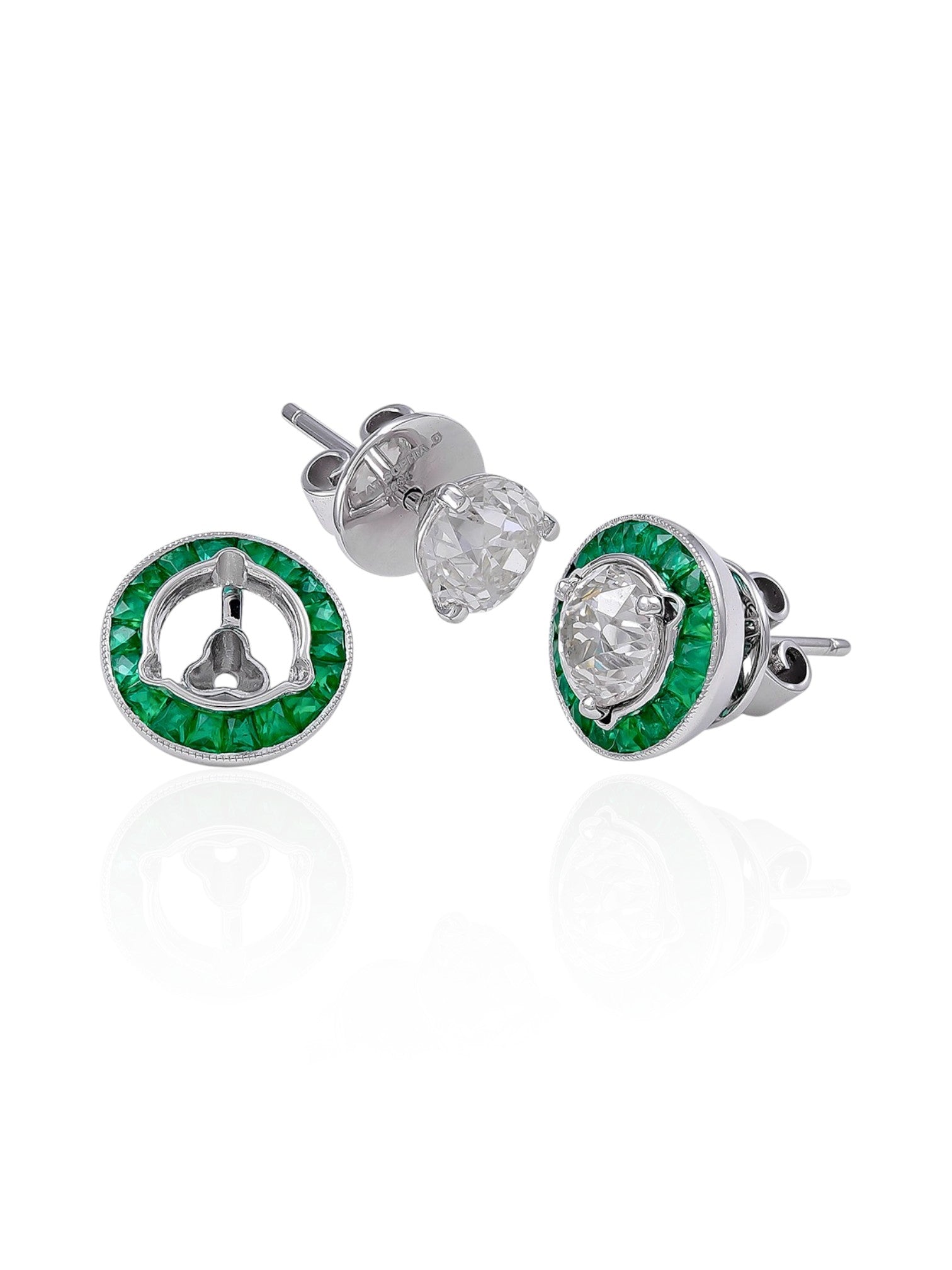 Sophia D Emerald and Diamond Jacket Earrings in Platinum