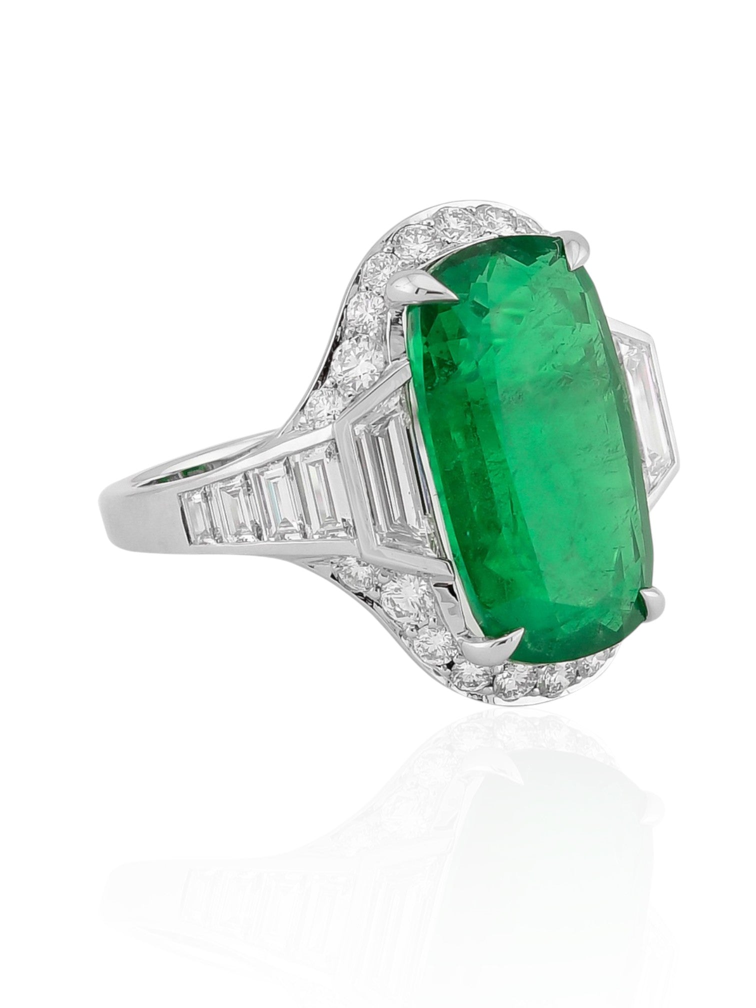 Sophia D Art Deco 6.16 Carat Emerald and Diamond Ring in Platinum