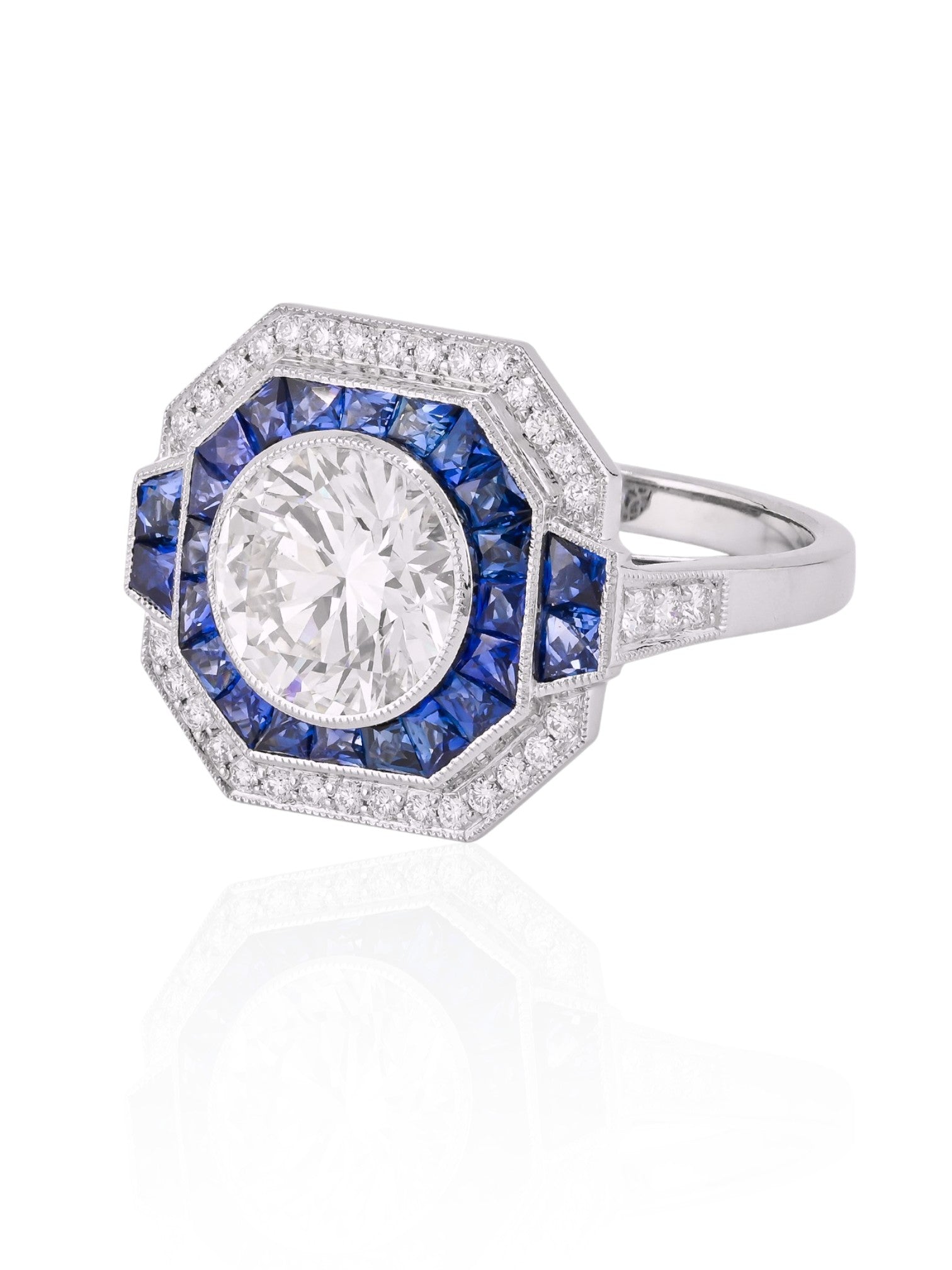 Sophia D Art Deco Sapphire and Diamond Ring in Platinum