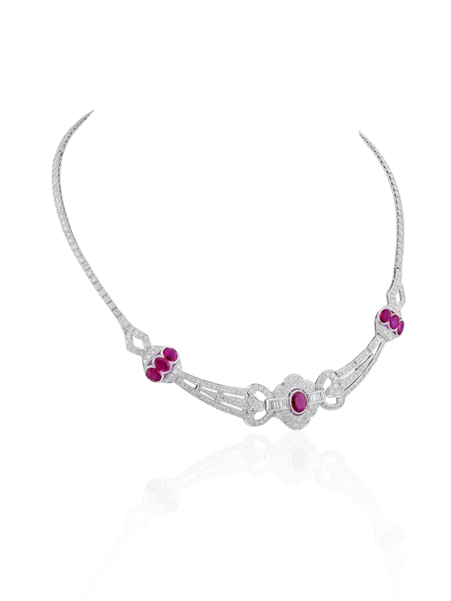 Sophia D Ruby & Diamond Art Deco Style Necklace in Platinum