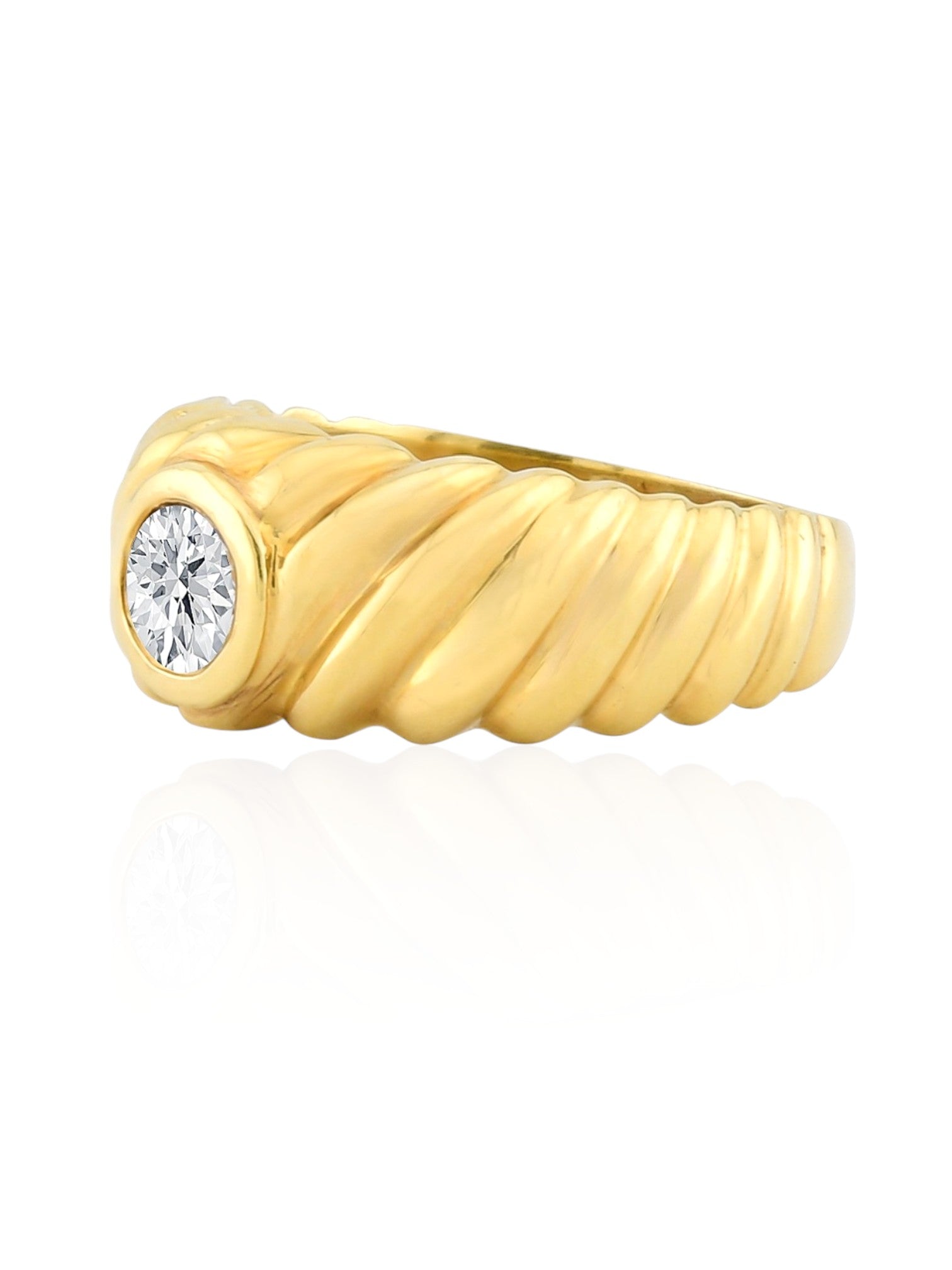 Sophia D Vintage Bezel-Set Diamond Ribbed Ring in 18K Yellow Gold