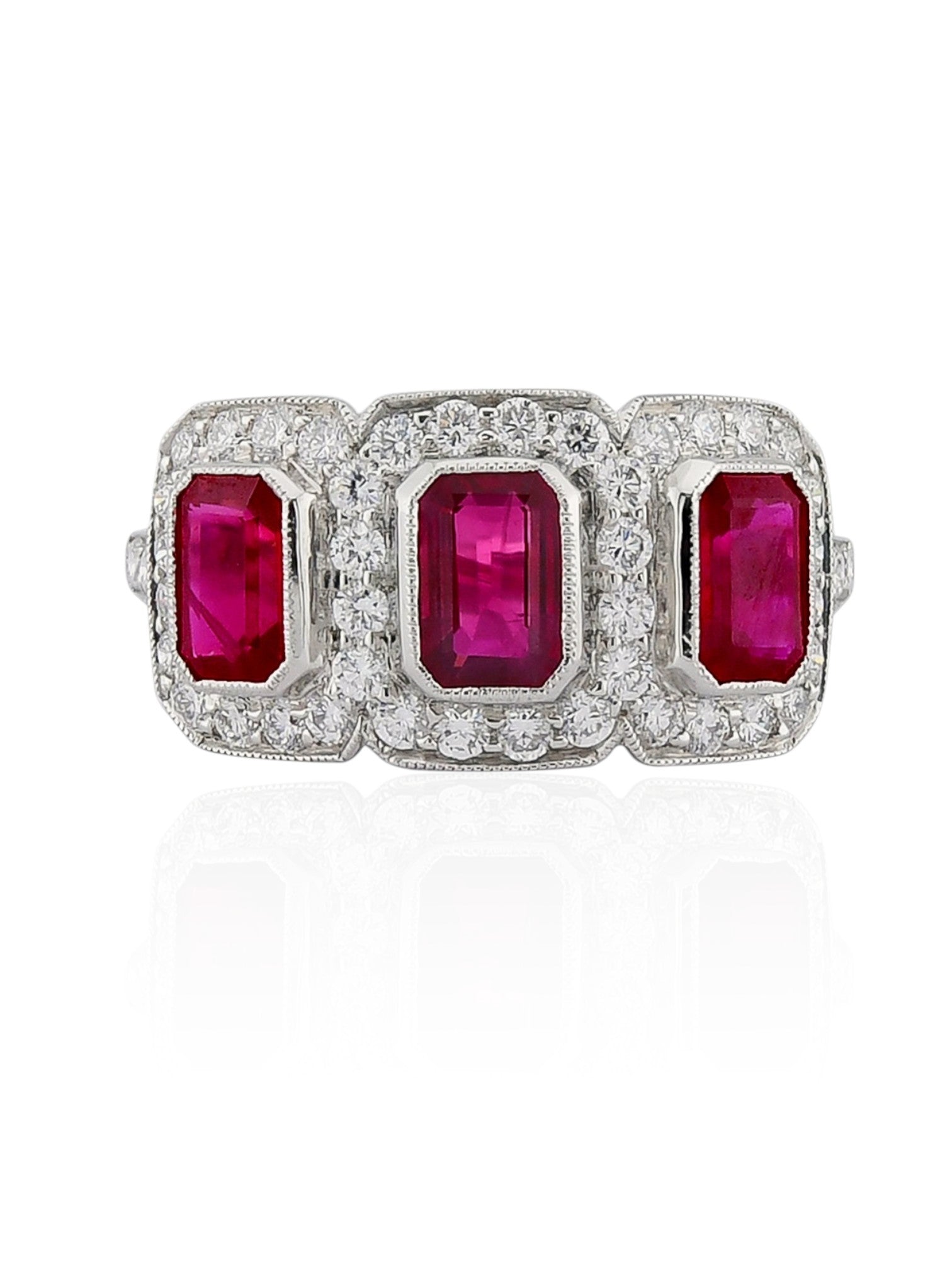 Sophia D Ruby and Diamond Three-Stone Ring in Platinum