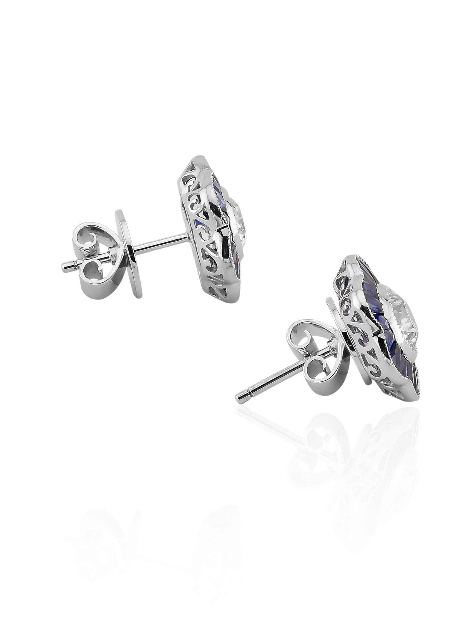 Sophia D Floral Diamond and Sapphire Stud Earrings in Platinum