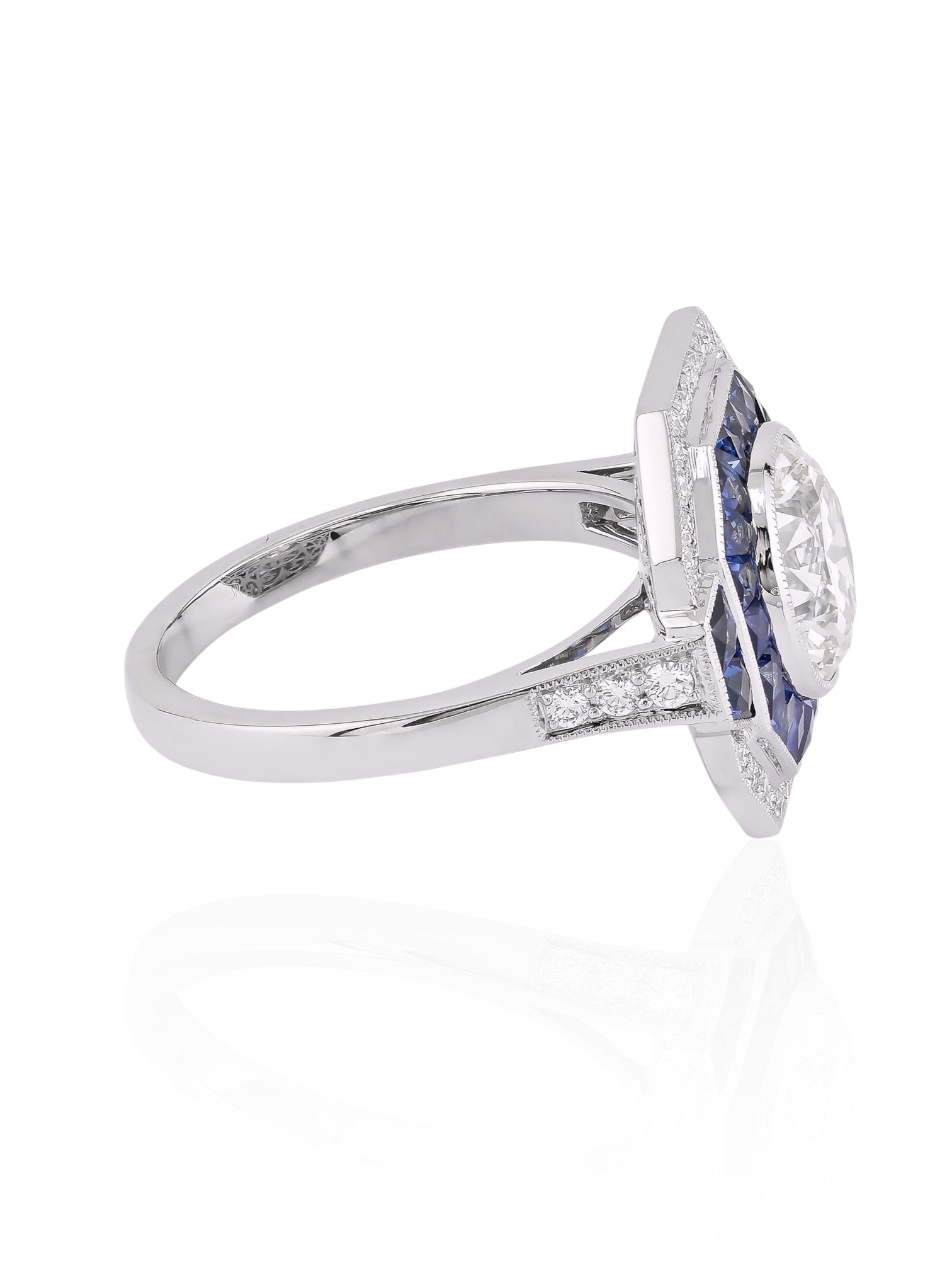 Sophia D Art Deco Sapphire and Diamond Ring in Platinum