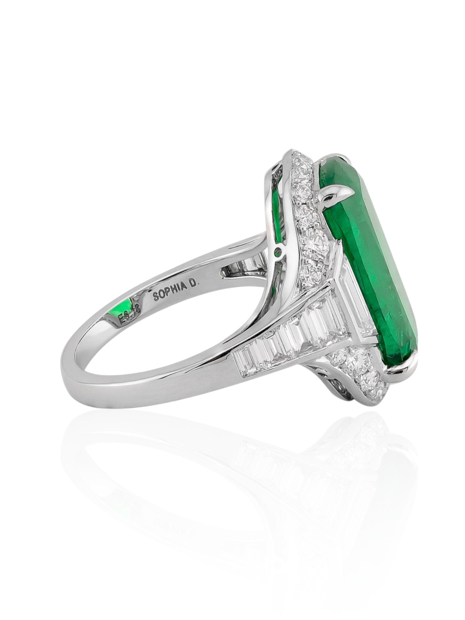 Sophia D Art Deco 6.16 Carat Emerald and Diamond Ring in Platinum