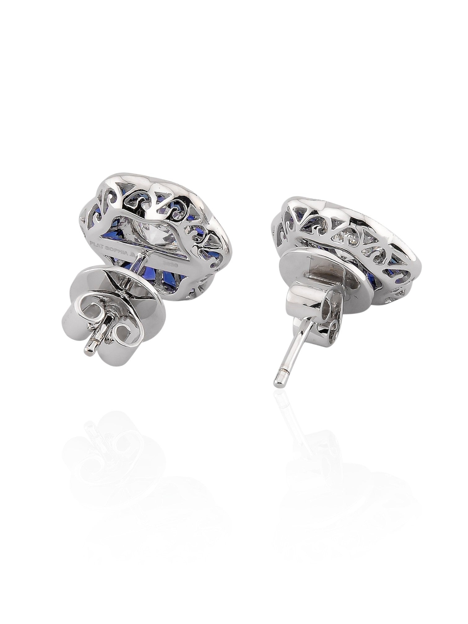 Sophia D Floral Diamond and Sapphire Stud Earrings in Platinum
