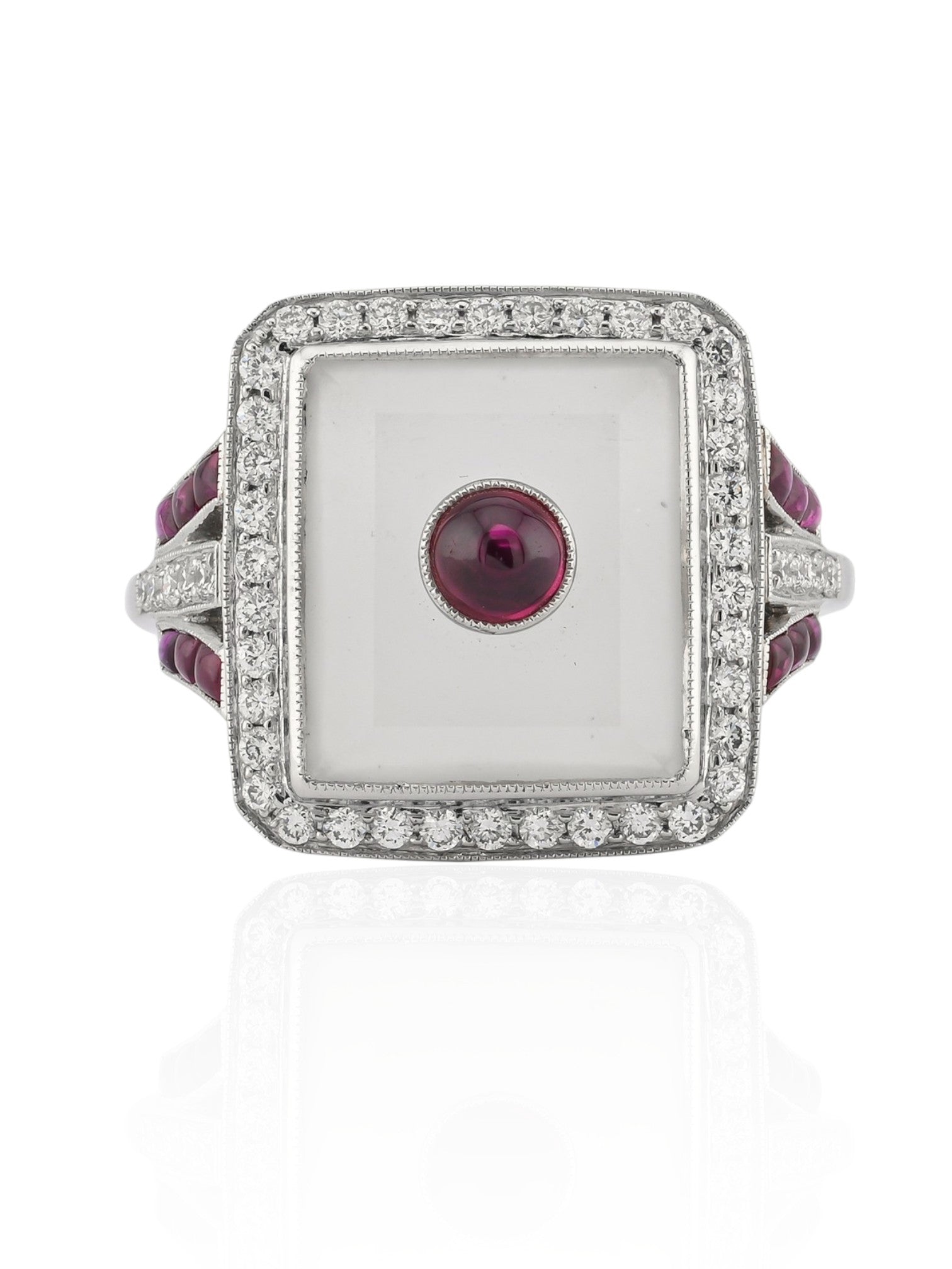 Sophia D Art Deco Ruby and Diamond Crystal Inlay Ring in Platinum