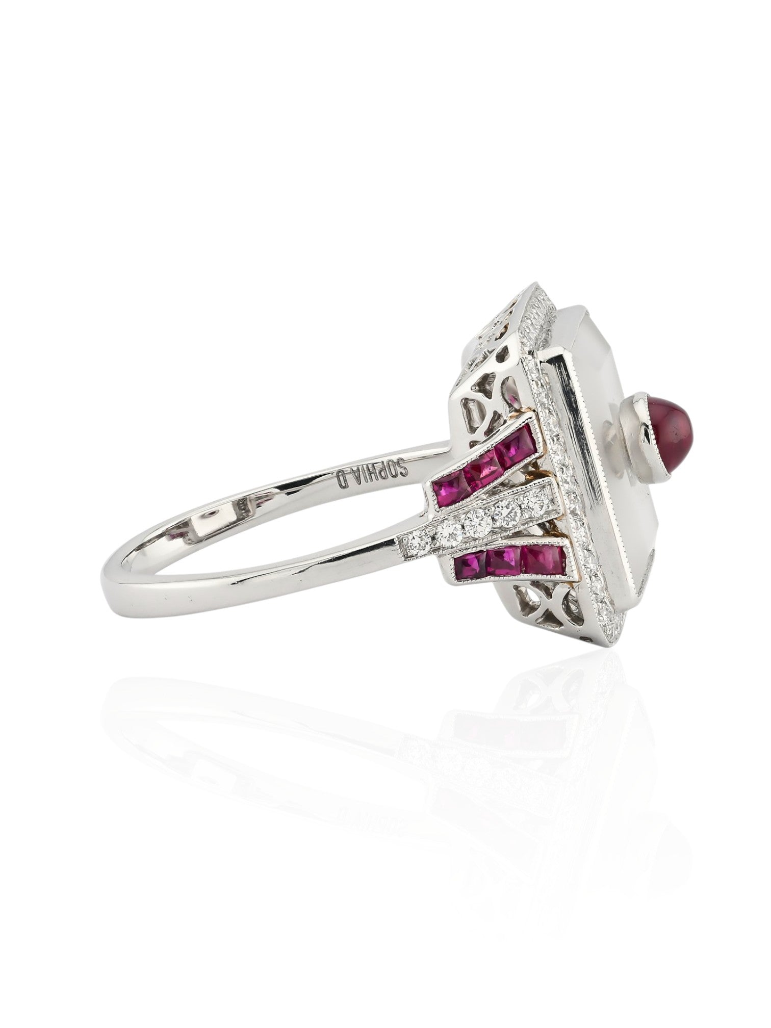 Sophia D Art Deco Ruby and Diamond Crystal Inlay Ring in Platinum