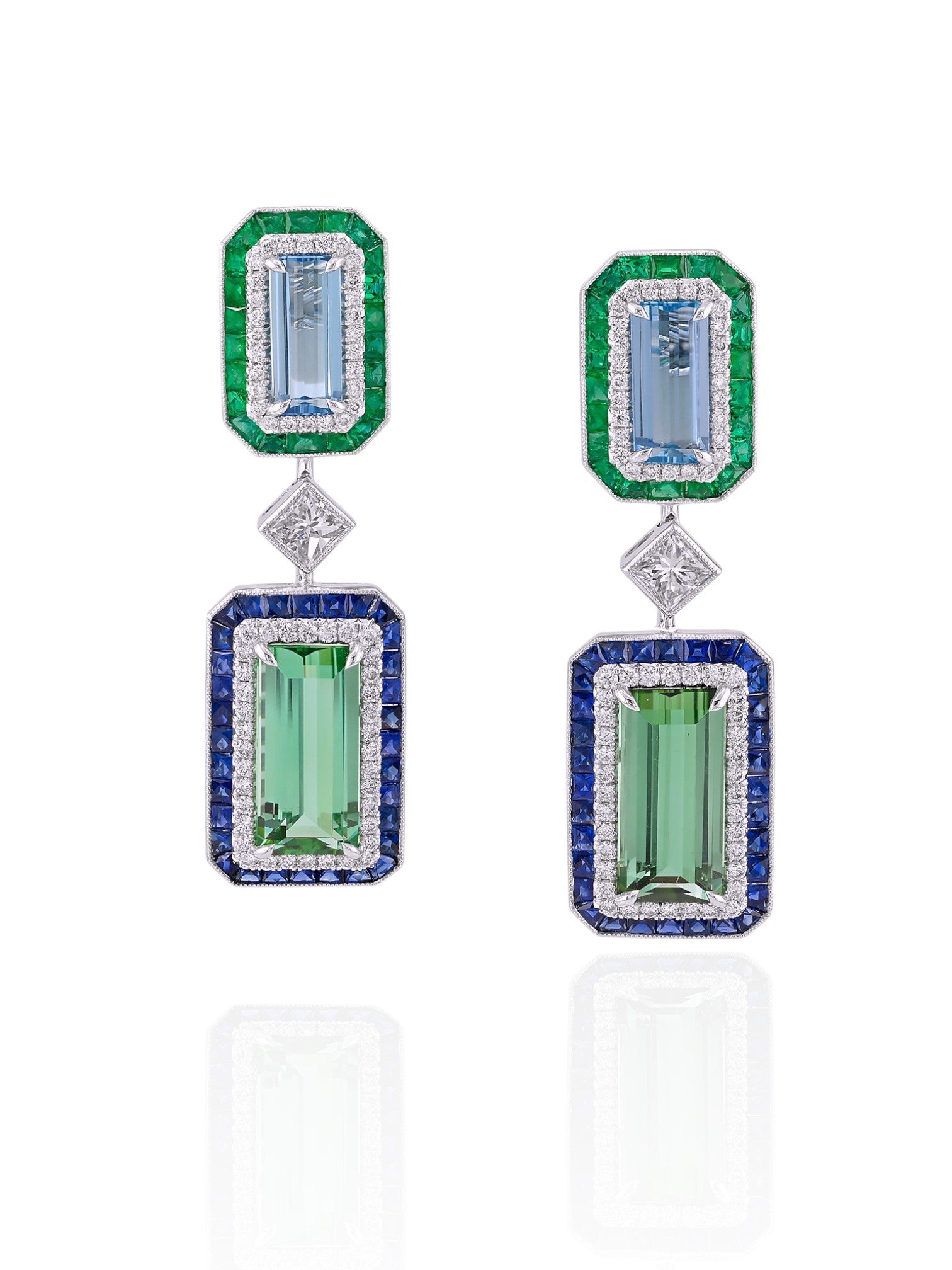 Sophia D Art Deco Multi-Gemstone Drop Earrings in Platinum