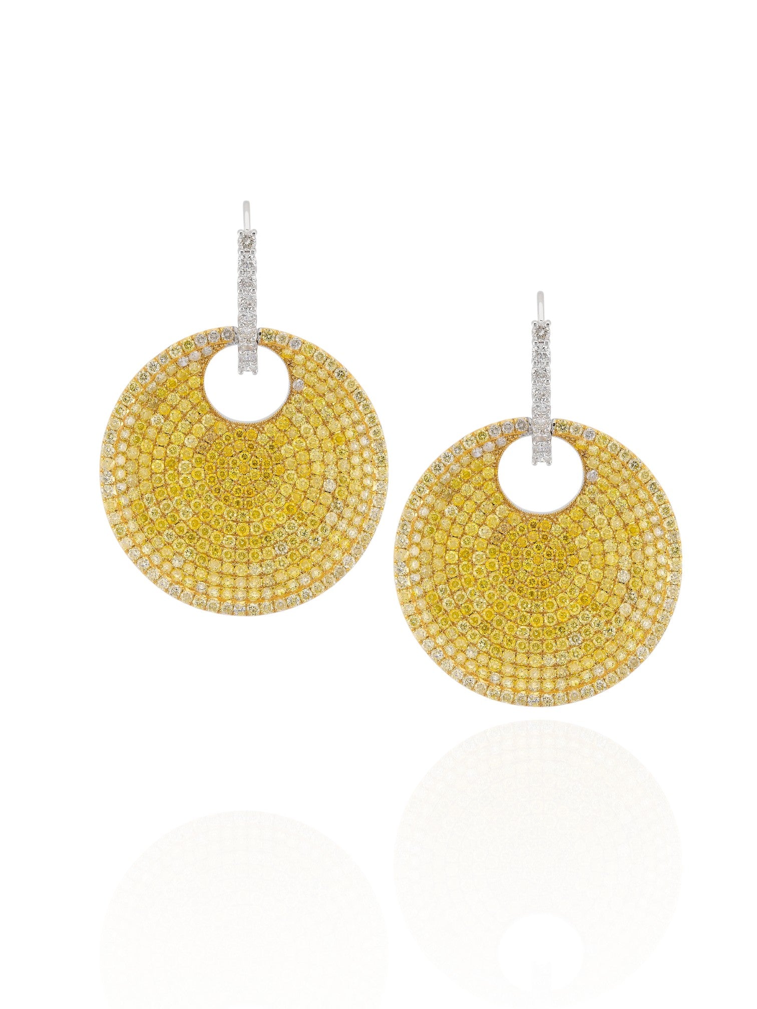 Sophia D Yellow and White Diamond Circle Drop Earrings in Platinum and 18K Yellow Gold