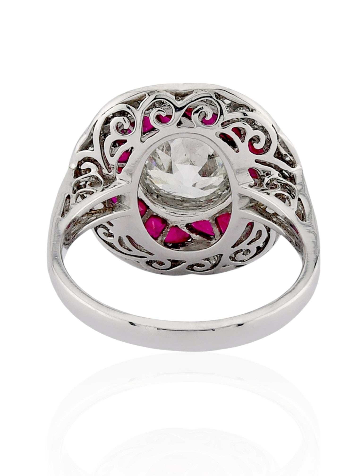 Sophia D Art Deco Swirl Ruby and Diamond Ring in Platinum