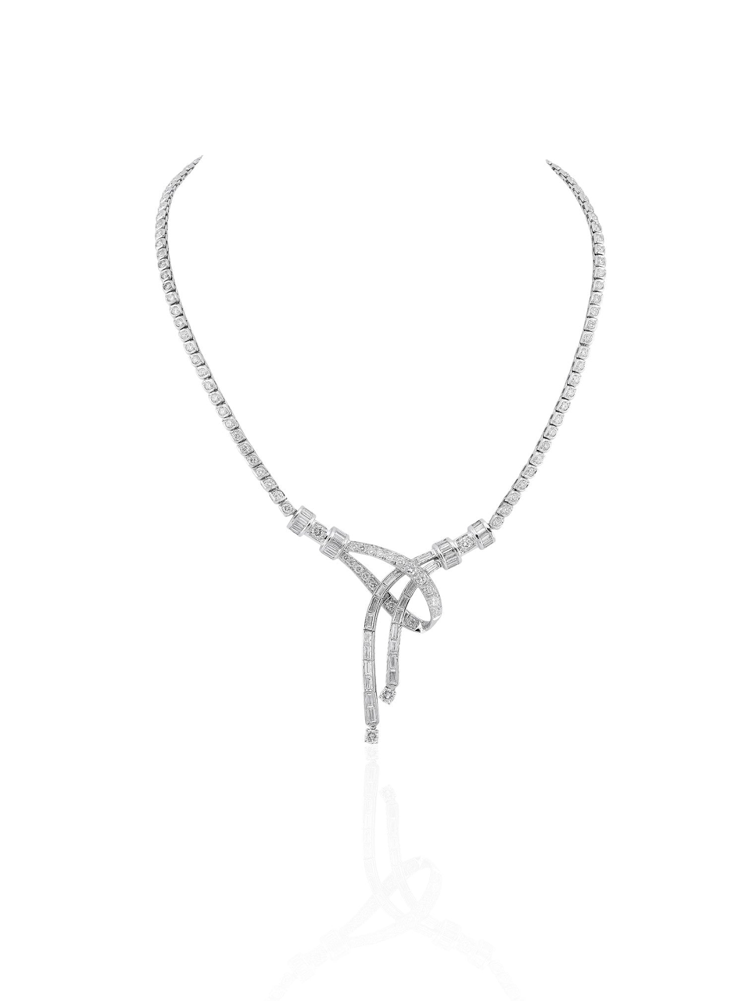 Sophia D Art Deco Diamond Bow Necklace in Platinum