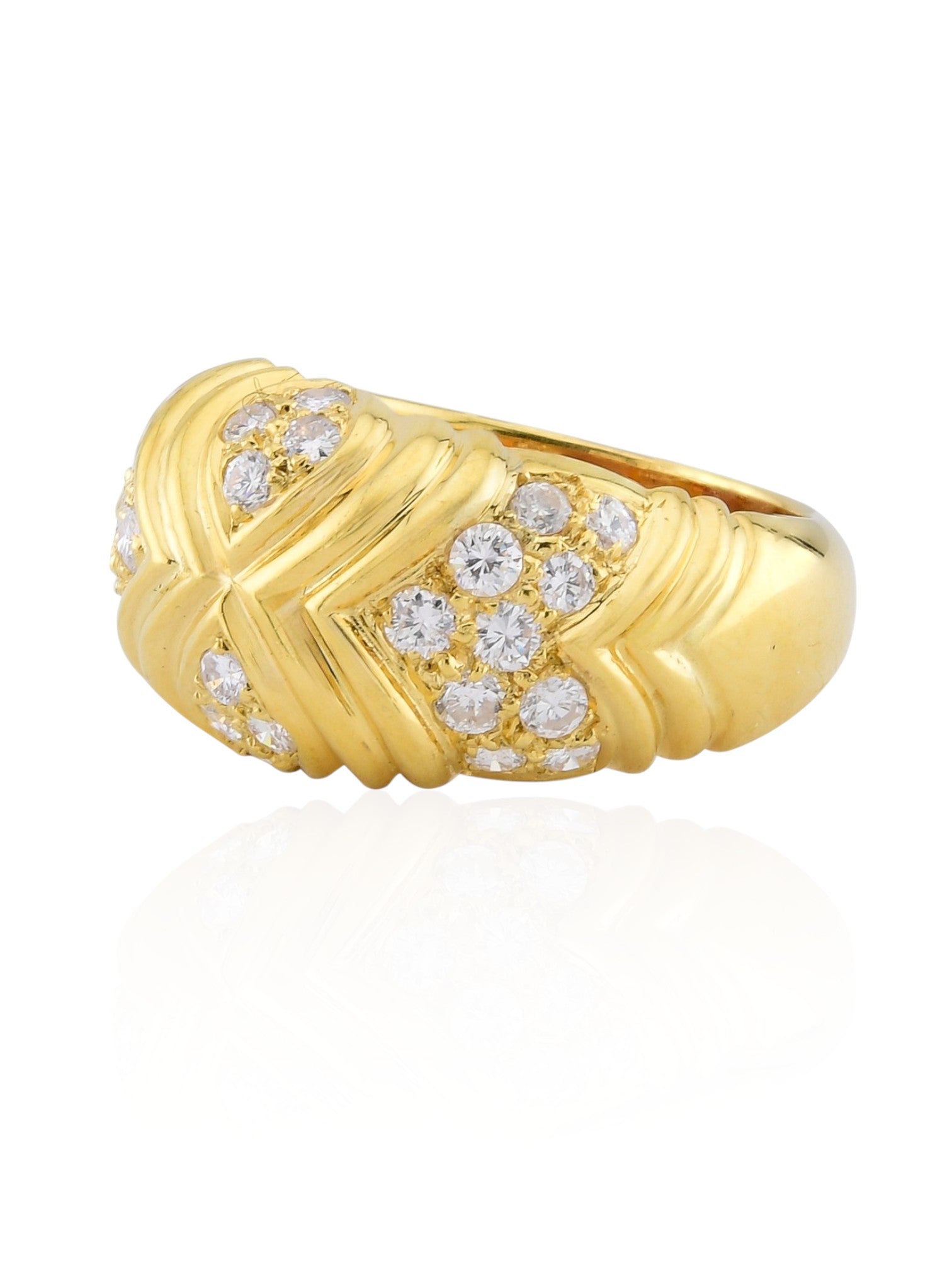 Sophia D Vintage Pavé Diamond Ribbed Ring in 18K Yellow Gold
