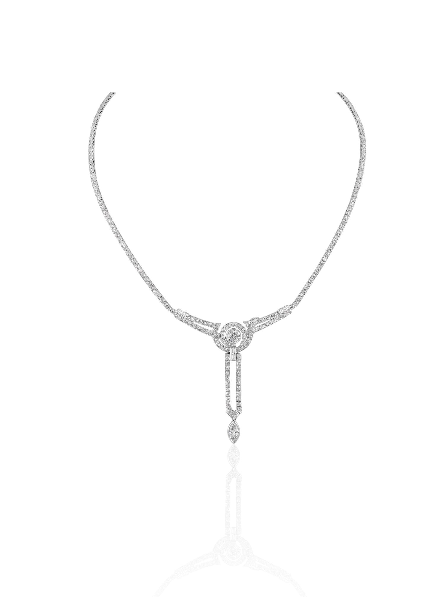 Sophia D Deco Drop Diamond Necklace in Platinum