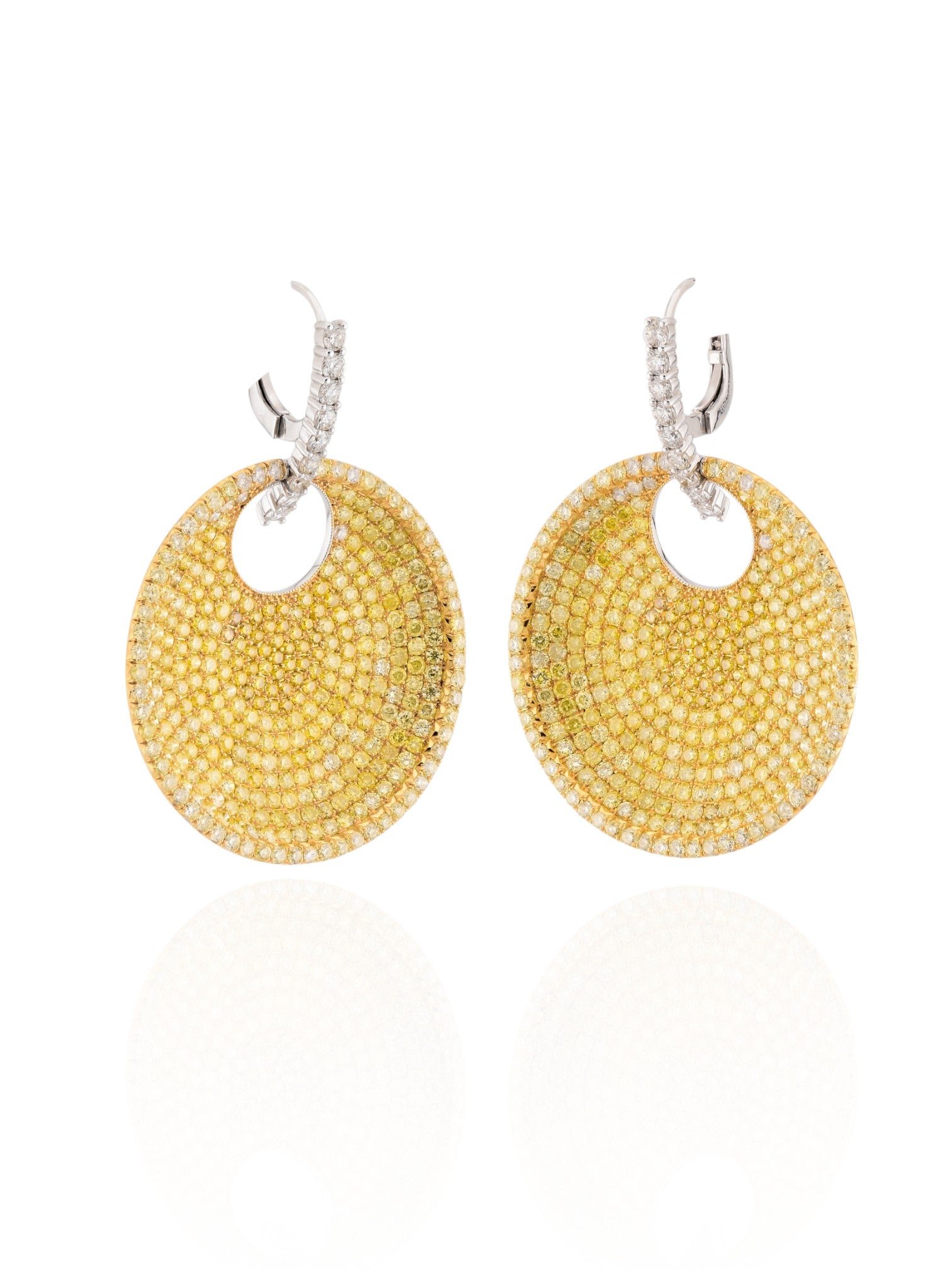 Sophia D Yellow and White Diamond Circle Drop Earrings in Platinum and 18K Yellow Gold