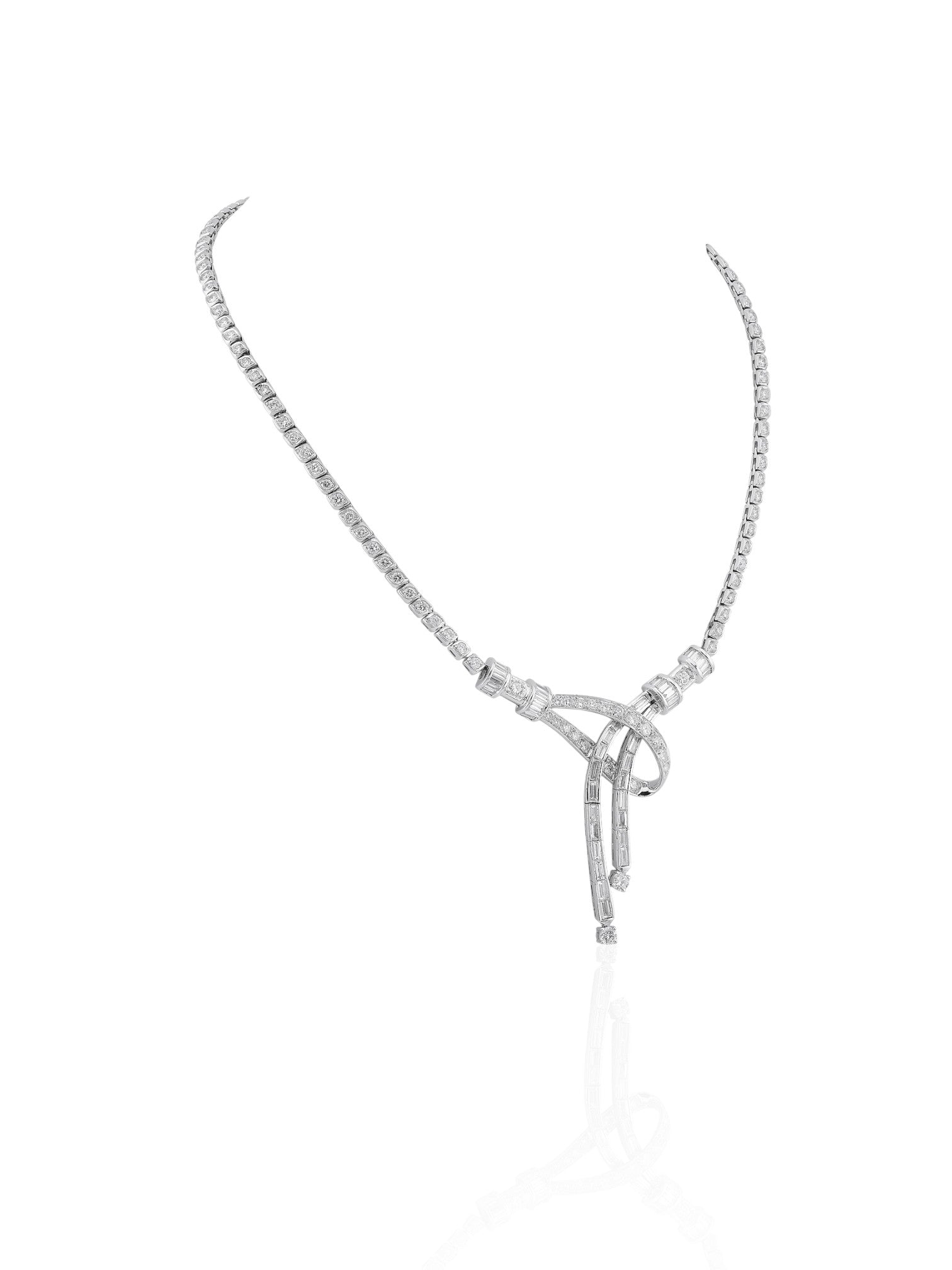 Sophia D Art Deco Diamond Bow Necklace in Platinum