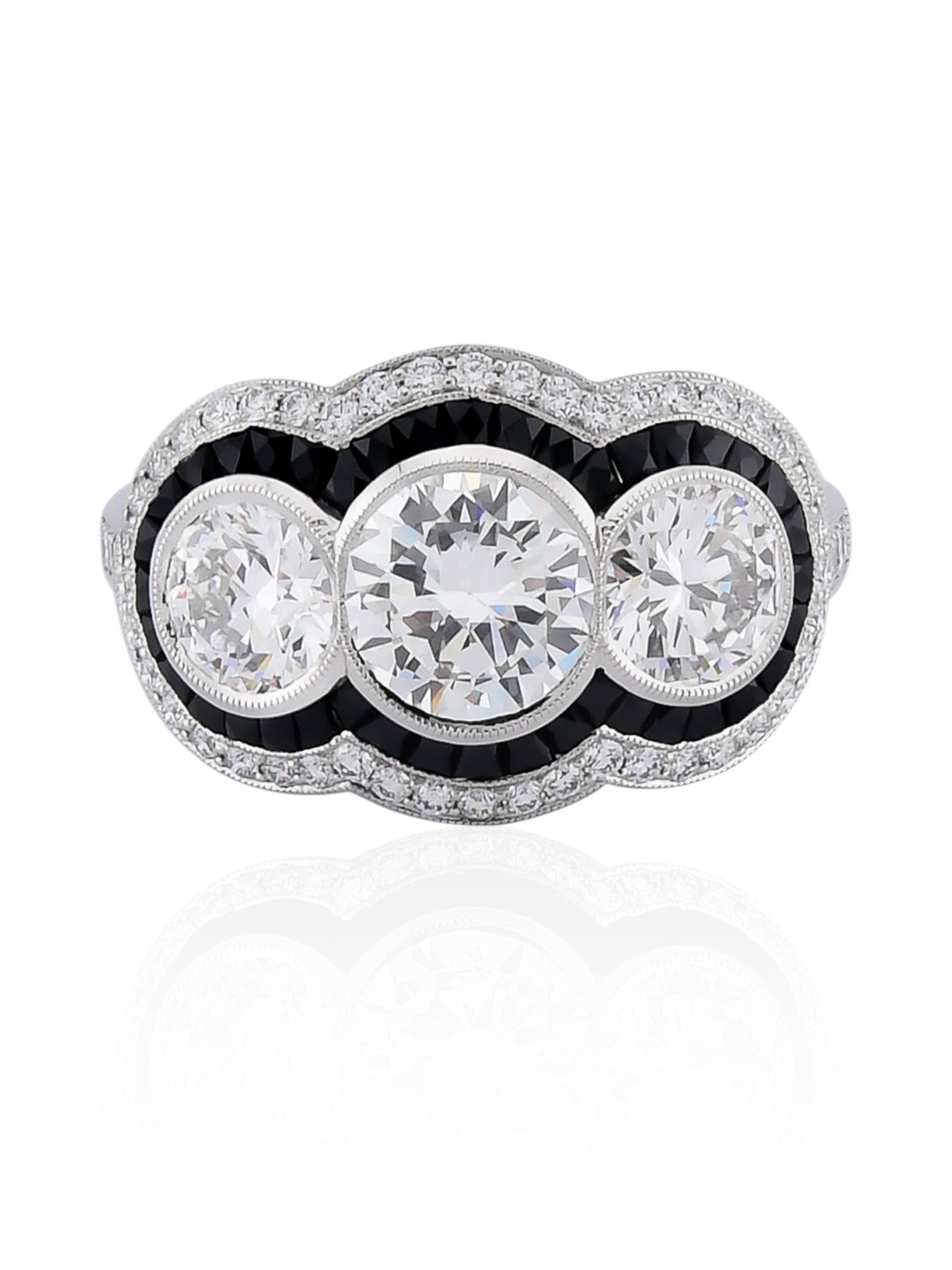 Sophia D Three-Stone Onyx and Diamond Ring in Platinum