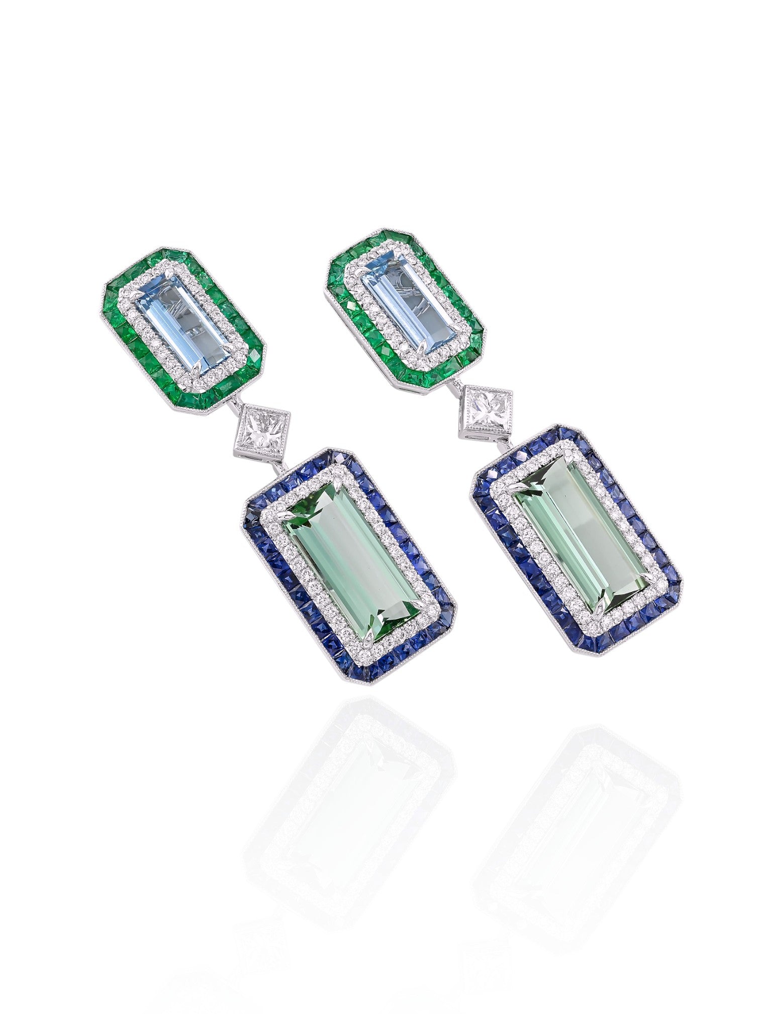Sophia D Art Deco Multi-Gemstone Drop Earrings in Platinum