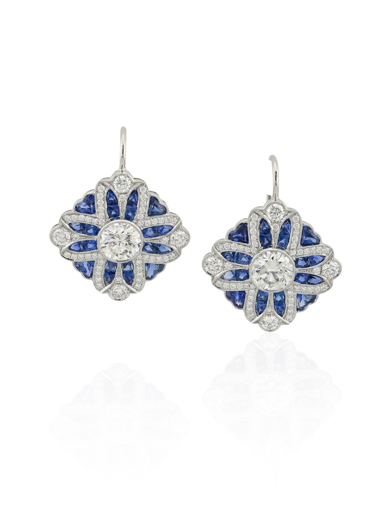 Sophia D Art Deco Sapphire and Diamond Floral Drop Earrings in Platinum