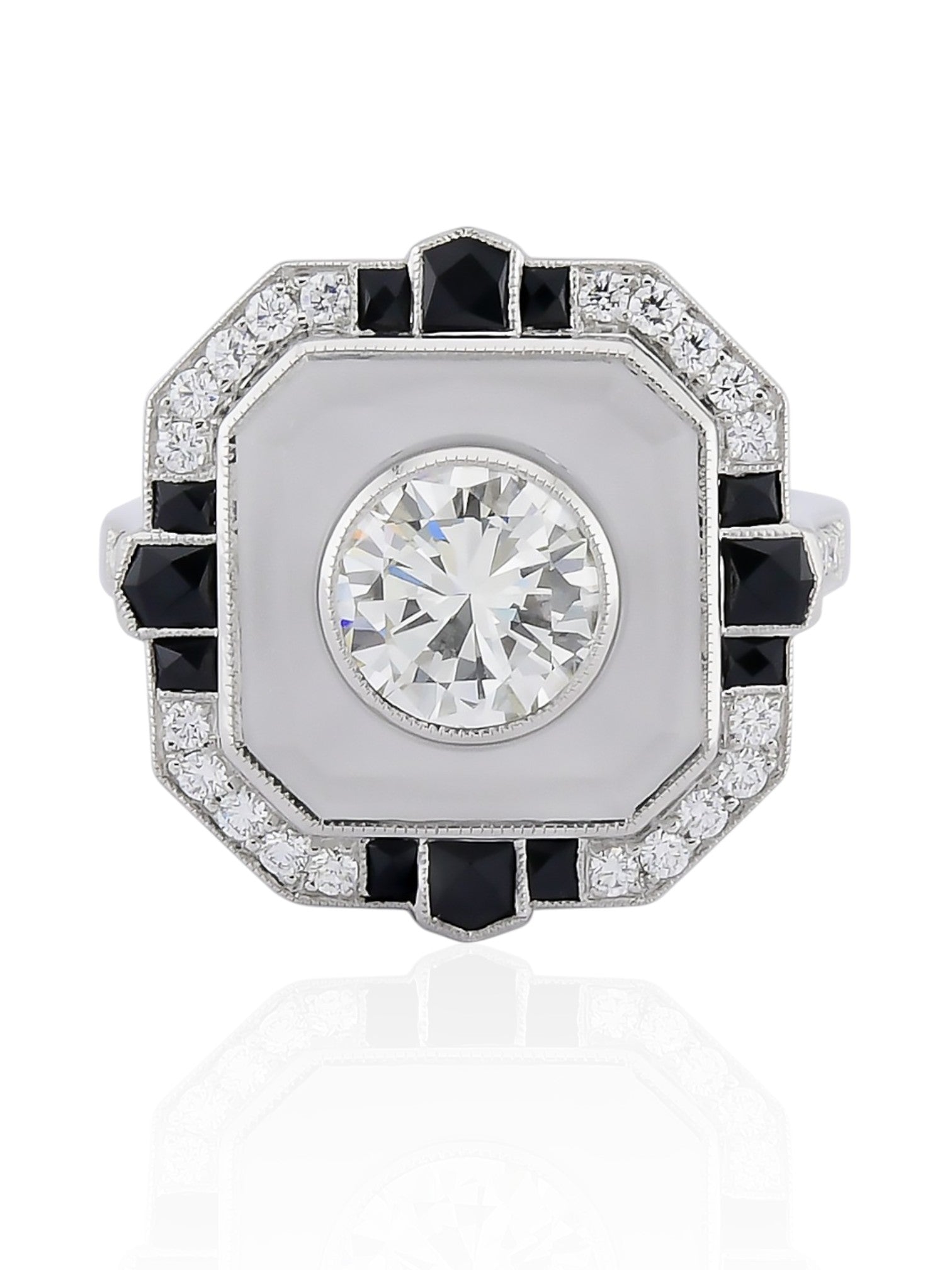 Sophia D Art Deco Crystal, Onyx & Diamond Ring in Platinum
