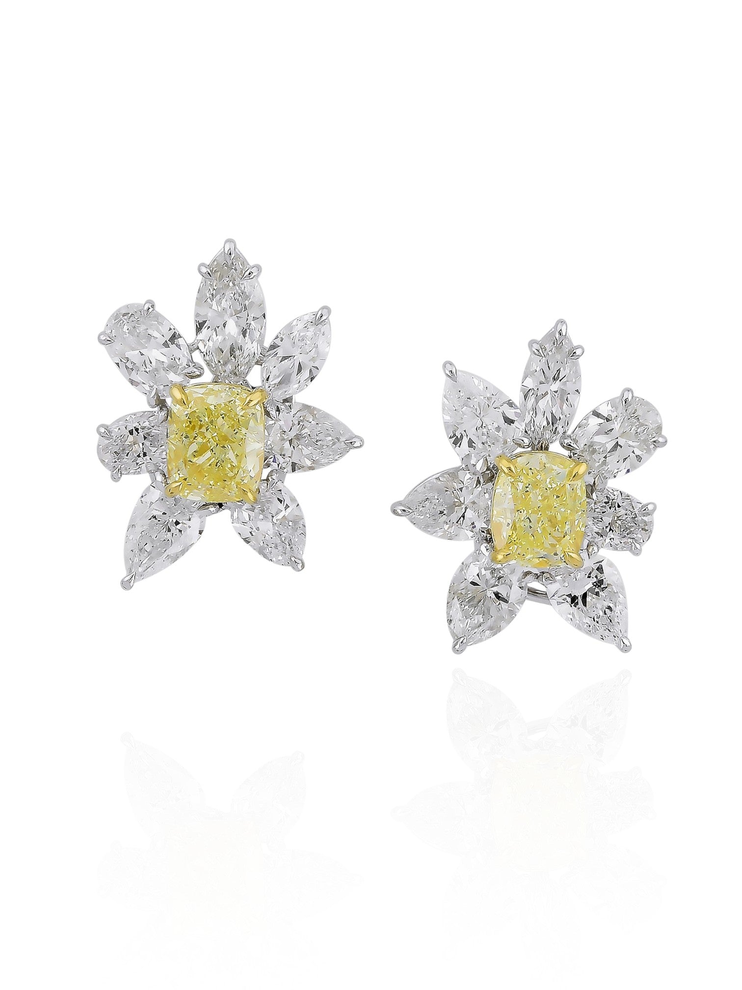 Sophia D Yellow Diamond and Floral White Diamond Earrings in Platinum and 18K Yellow Gold