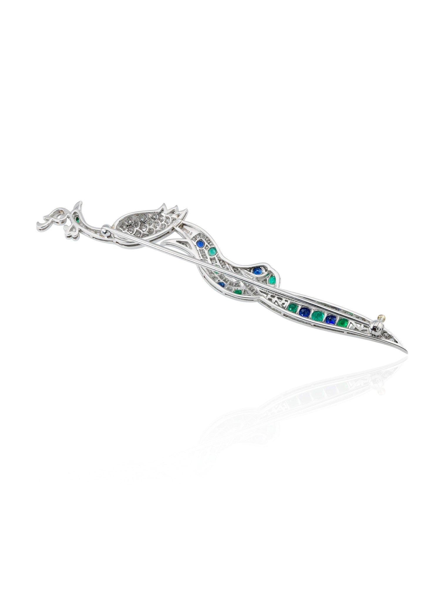 Sophia D Peacock Diamond, Emerald, and Sapphire Brooch in Platinum