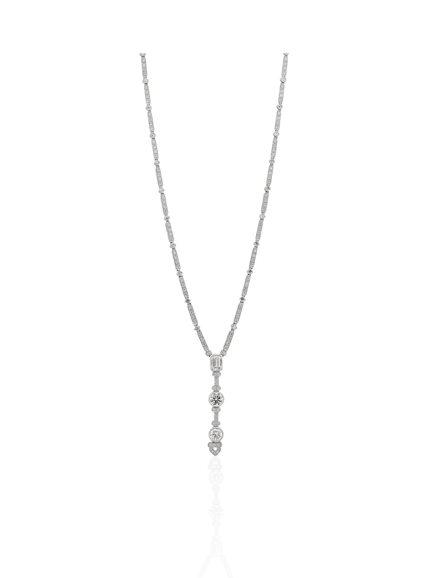 Sophia D Art Deco Drop Diamond Necklace in Platinum