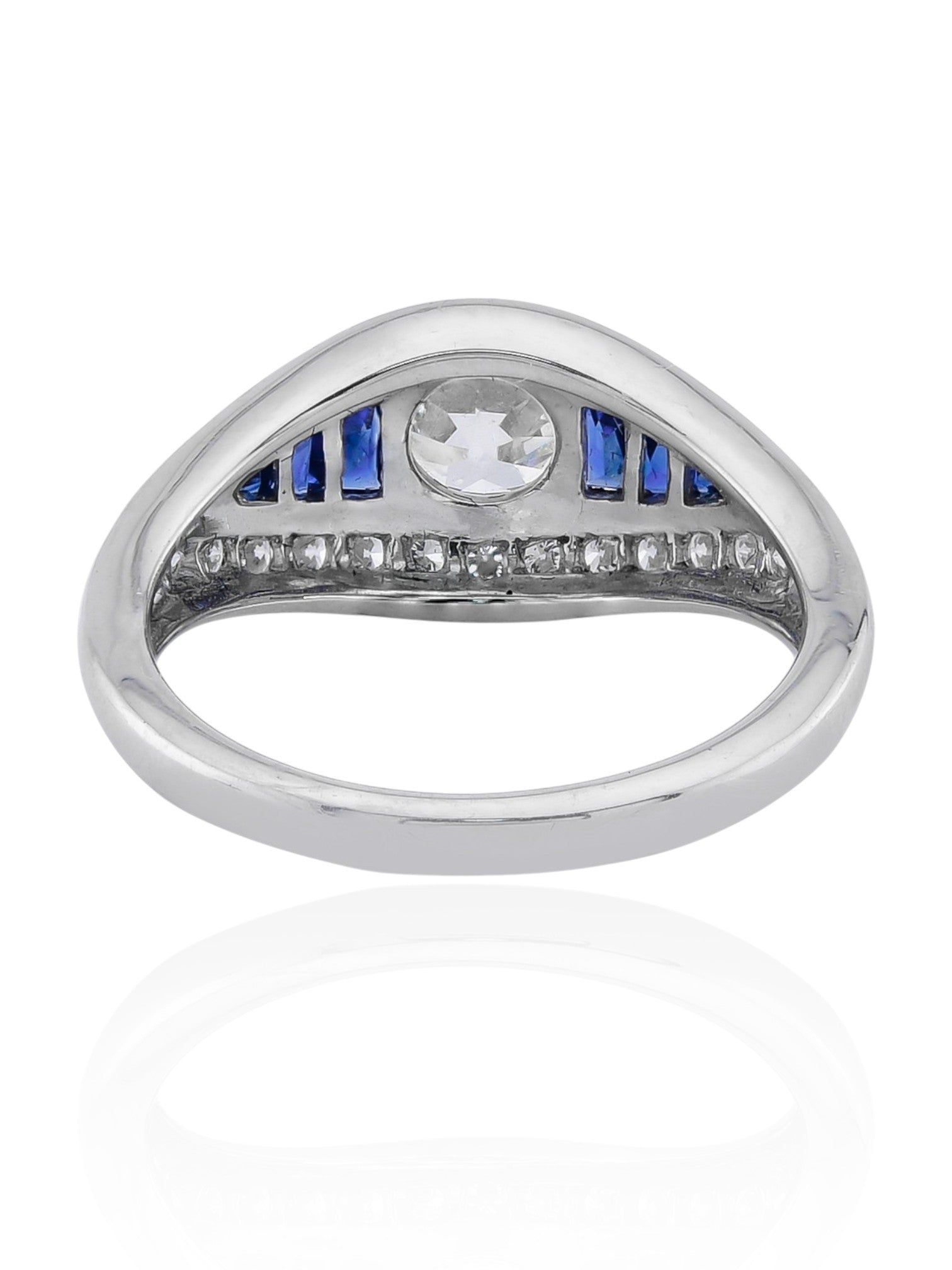 Sophia D Art Deco Round Diamond and Sapphire Ring in Platinum