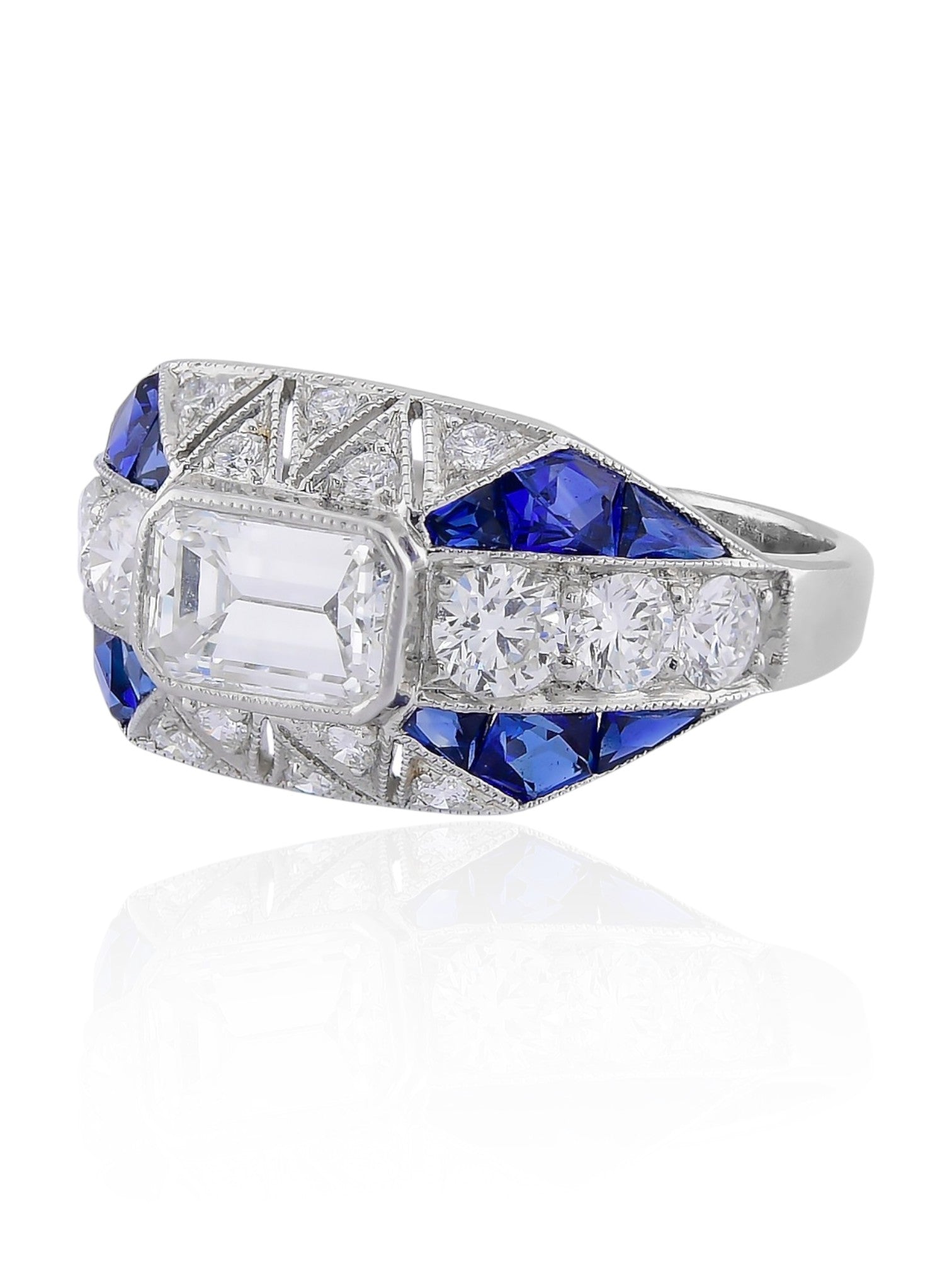 Sophia D Art Deco Sapphire and Diamond Ring in Platinum