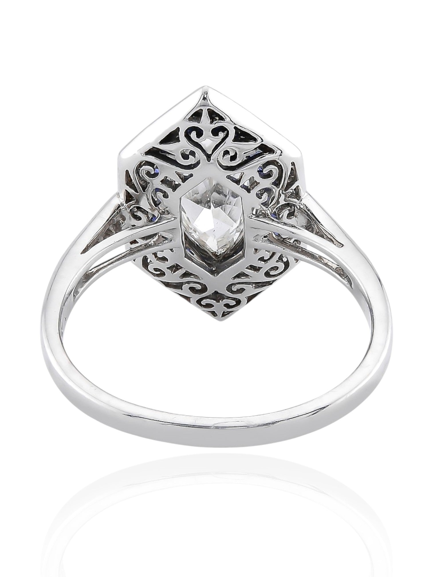 Sophia D Art Deco Marquise Diamond and Sapphire Ring in Platinum