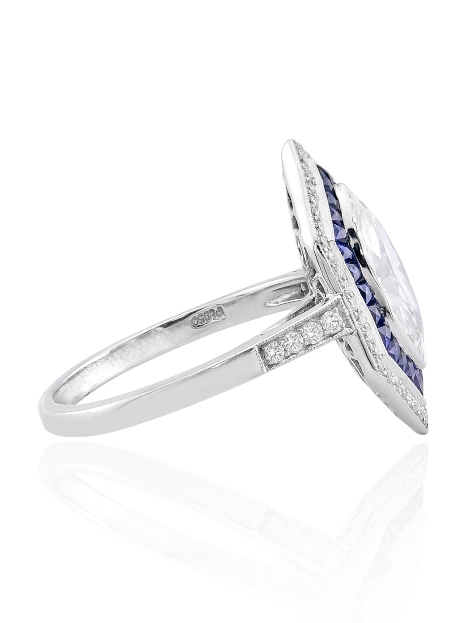 Sophia D Art Deco Marquise Diamond and Sapphire Ring in Platinum