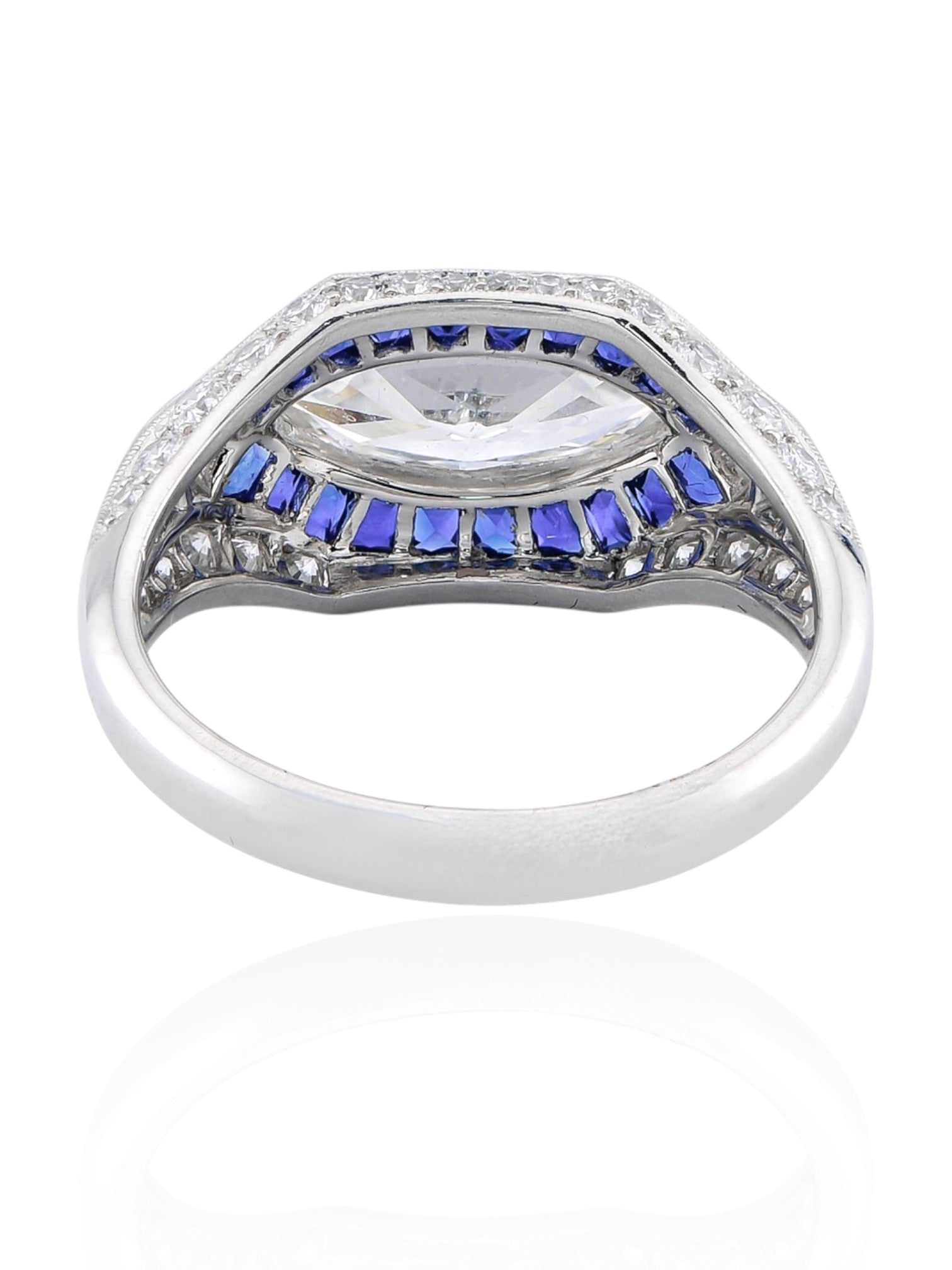 Sophia D Art Deco Marquise Diamond and Sapphire Ring in Platinum