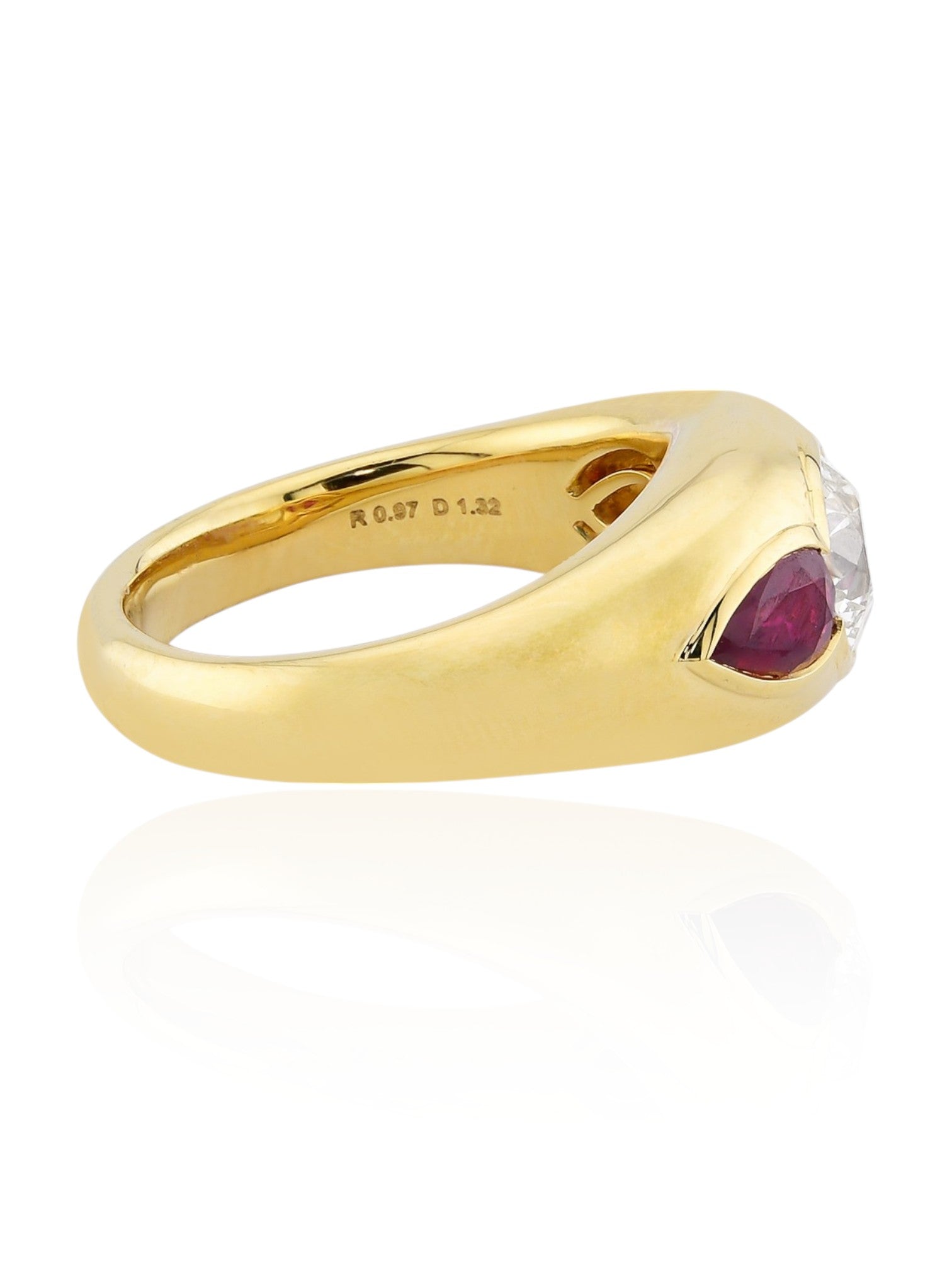 Sophia D Ruby and Diamond Three-Stone Ring in 18K Yellow Gold