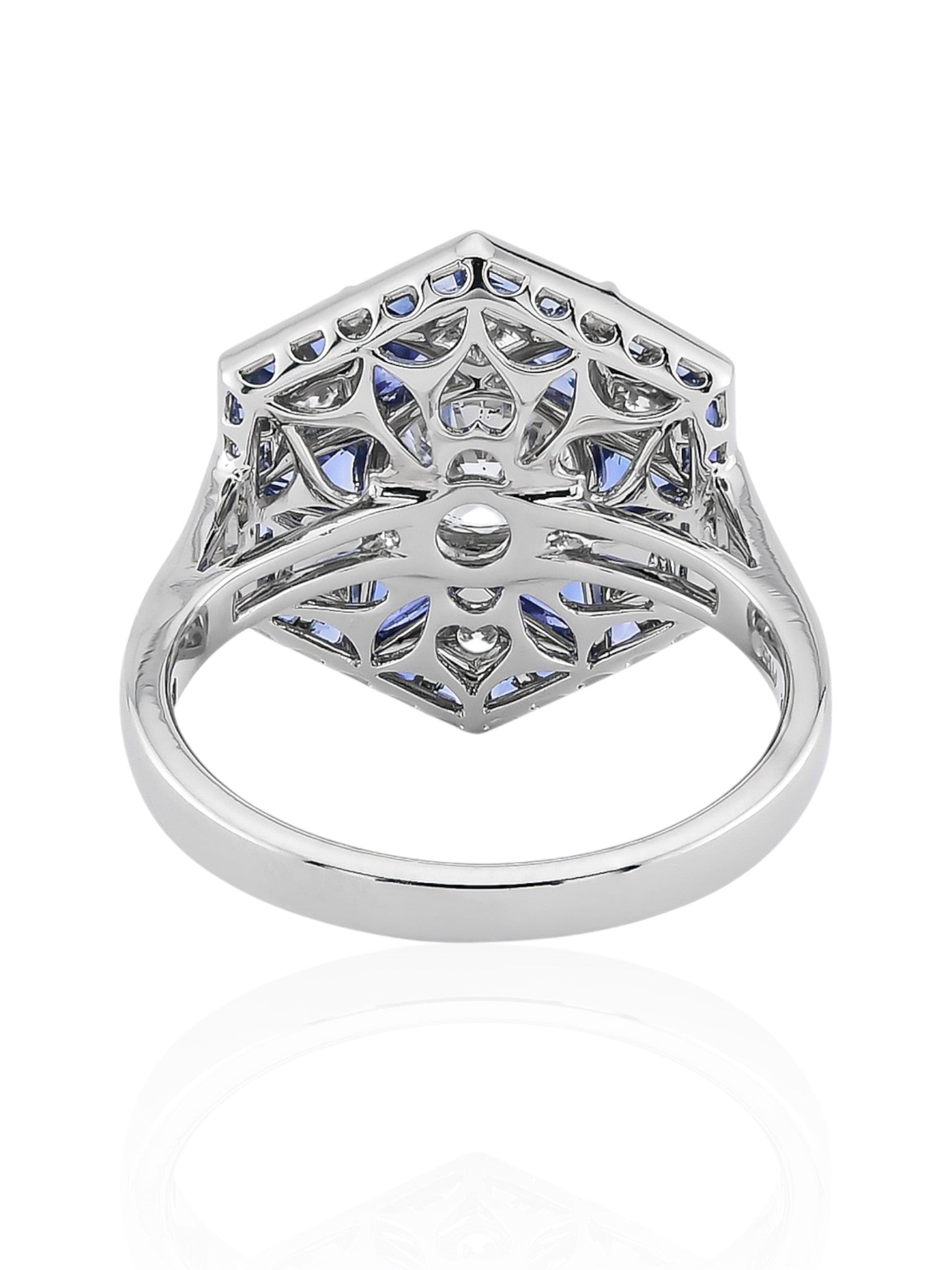 Sophia D Art Deco Round Diamond and Sapphire Starburst Ring in Platinum